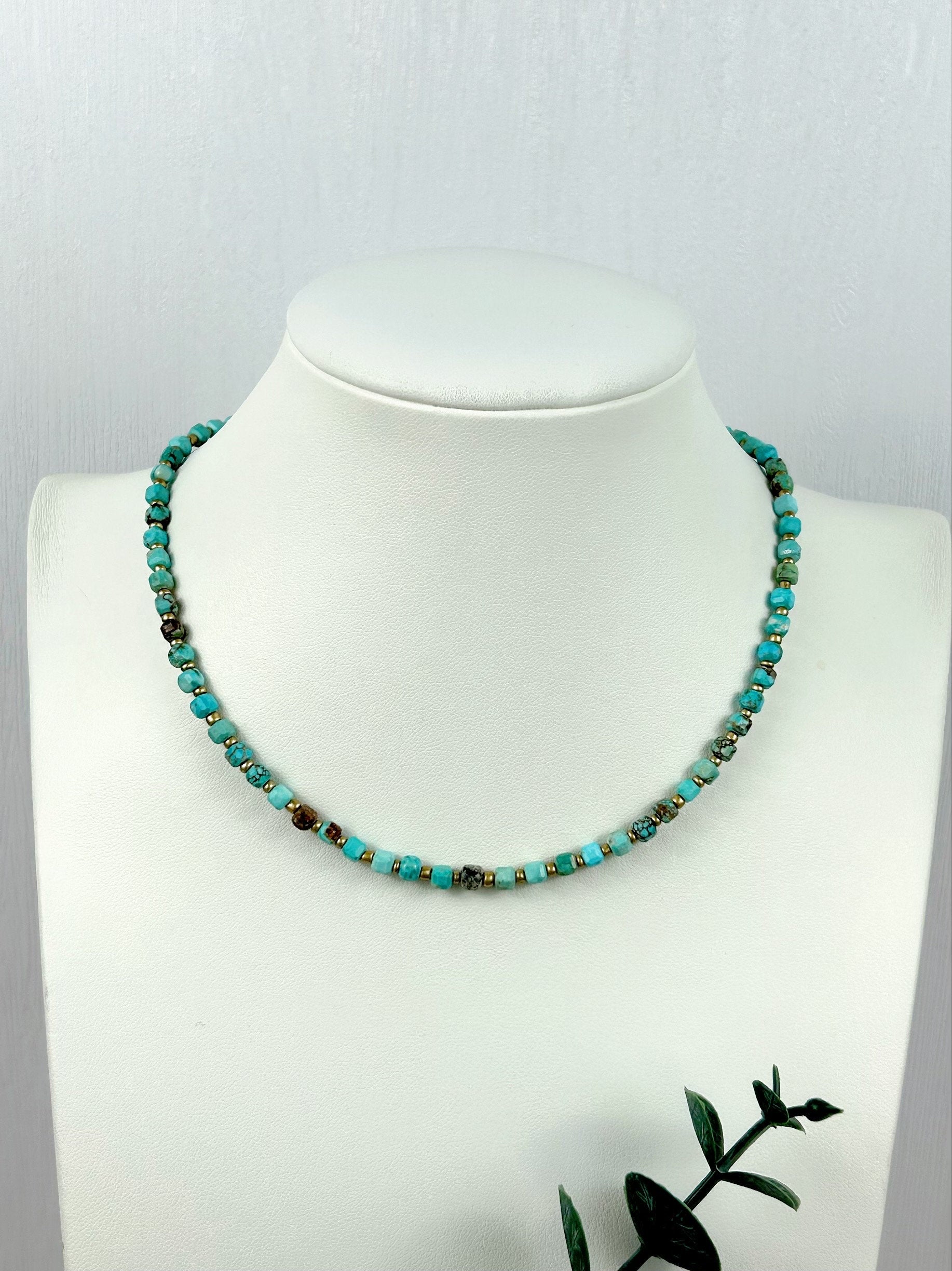 Turquoise Choker Necklace, Genuine Turquoise Necklace, Beaded Choker, Boho Necklace, Gift for Her, Blue Beaded Necklace, Gift for Sister