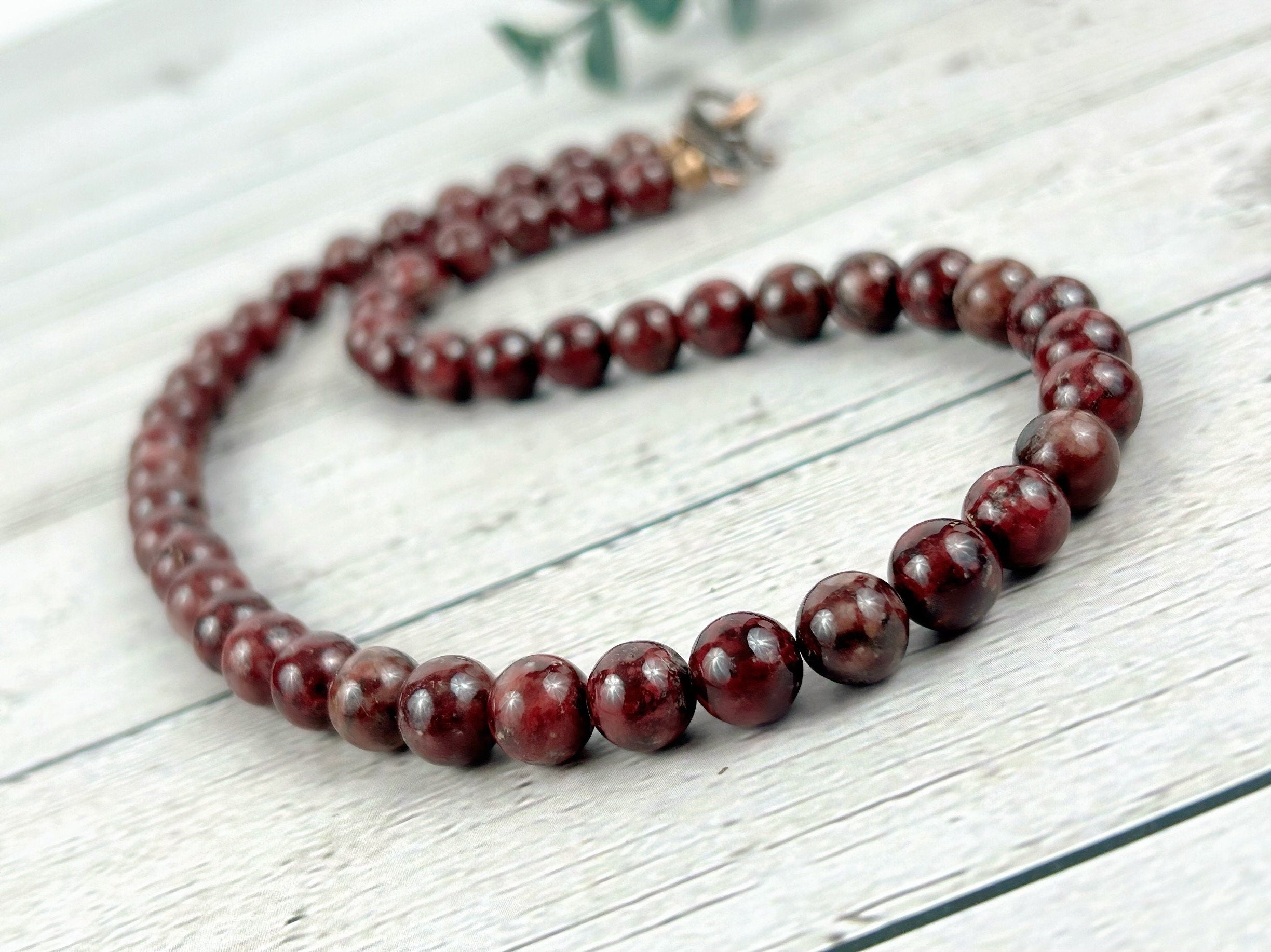 Eudialyte Necklace, Beaded Necklace, Protection Necklace, Energy Necklace, Calming Crystals, Natural Stone Necklace, Valentines Gift for Her