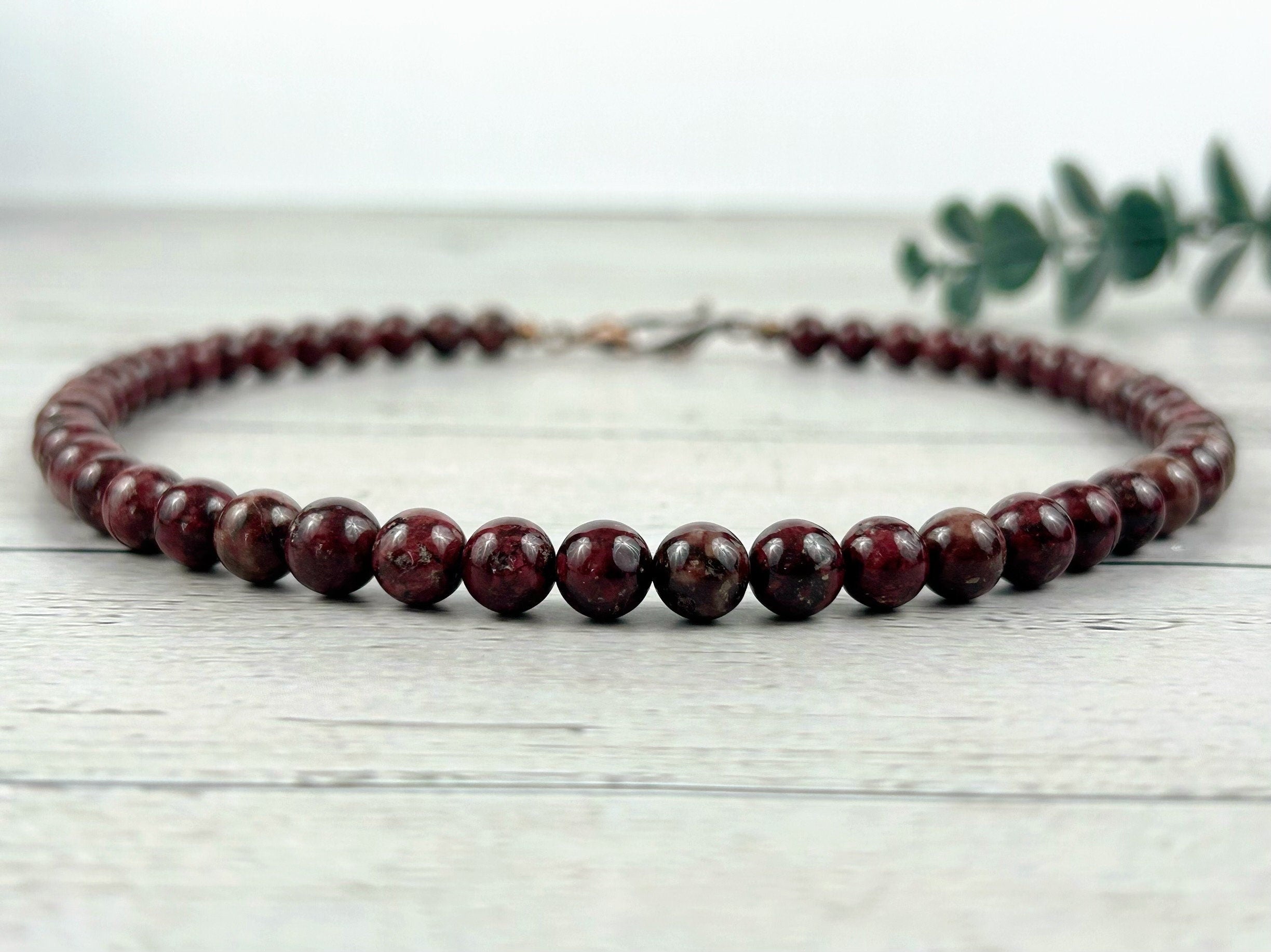 Eudialyte Necklace, Beaded Necklace, Protection Necklace, Energy Necklace, Calming Crystals, Natural Stone Necklace, Valentines Gift for Her