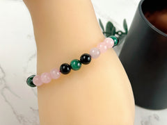 Protection Bracelet, Malachite Bracelet, Black Onyx Bracelet, Rose Quartz Beaded Bracelet, Gemstone Bracelet, Gift for Her, Gift for Him