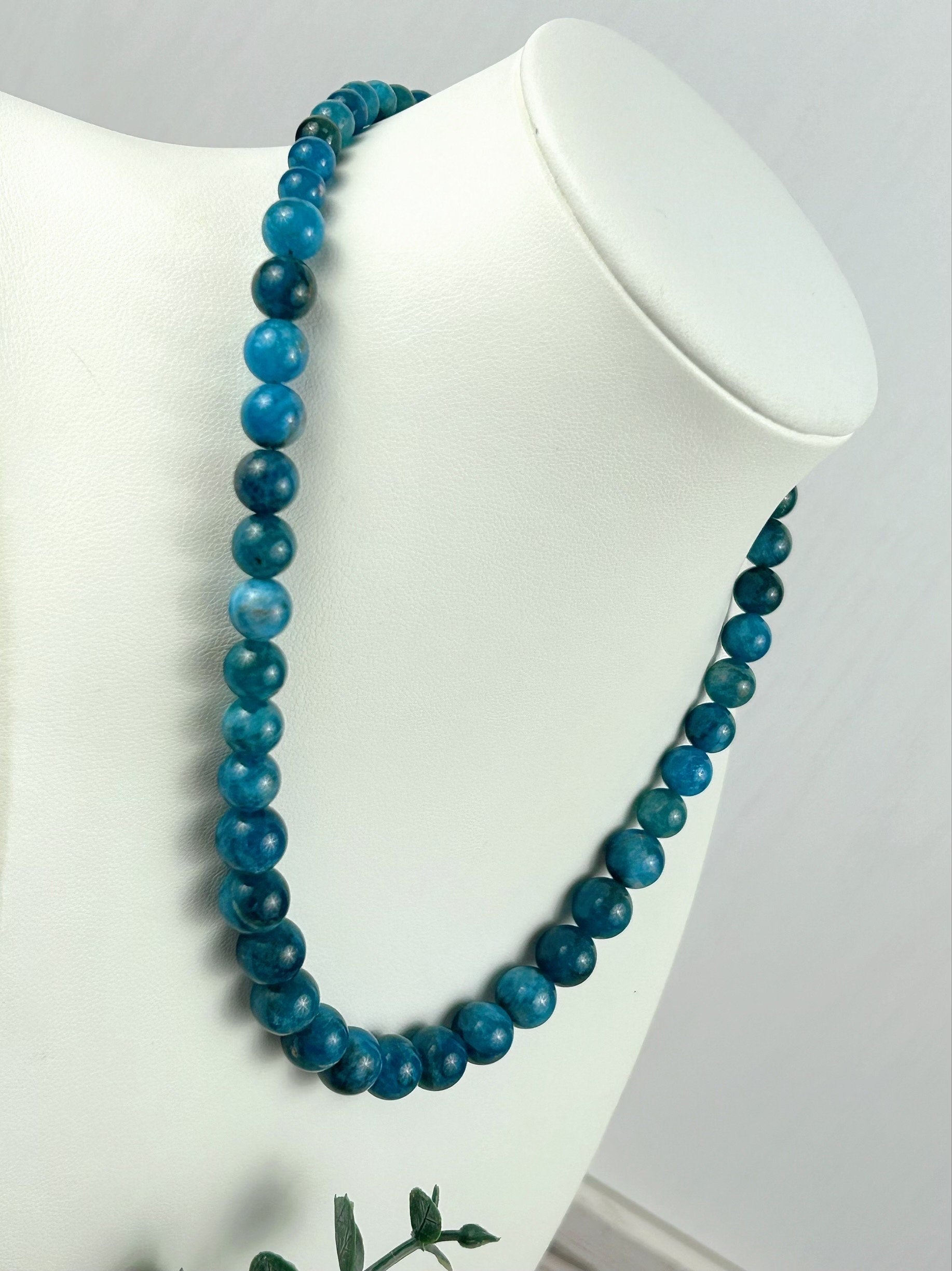Blue Apatite Beaded Necklace, Natural Stones Jewelry, Healing Crystals, Gift for Her, Personalized Necklace, Gift for Sister, Gift for Mom