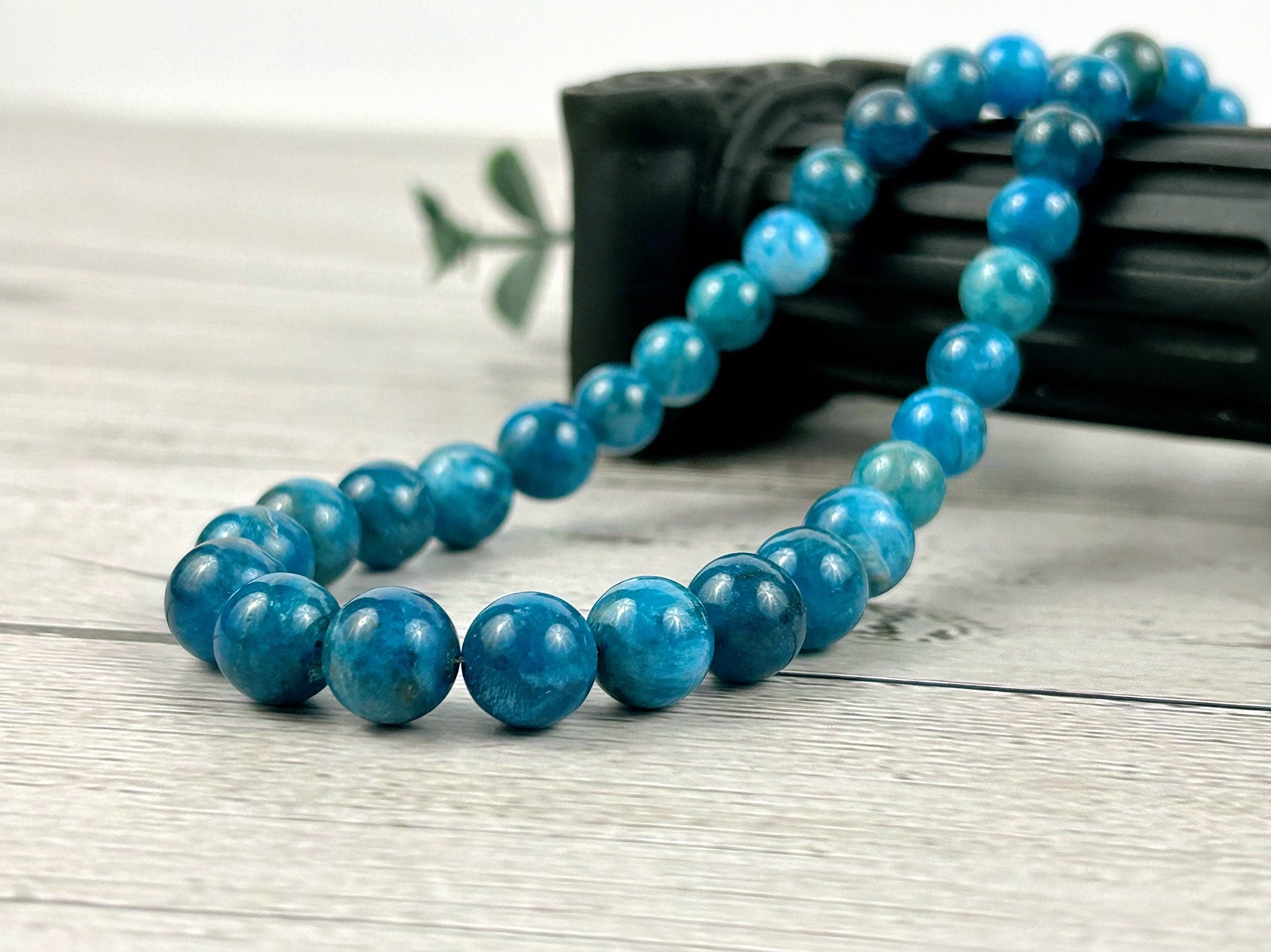 Blue Apatite Beaded Necklace, Natural Stones Jewelry, Healing Crystals, Gift for Her, Personalized Necklace, Gift for Sister, Gift for Mom