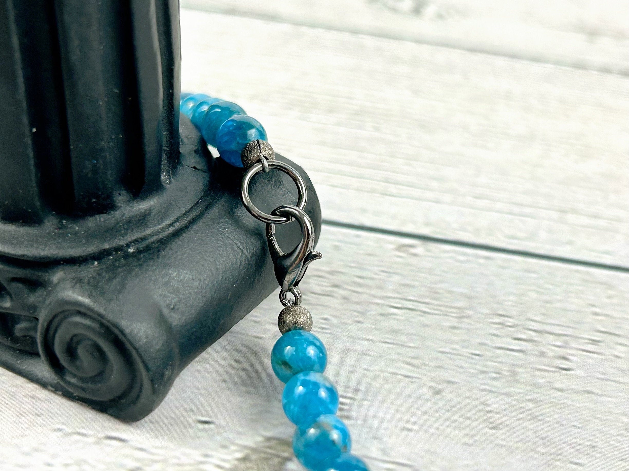 Blue Apatite Beaded Necklace, Natural Stones Jewelry, Healing Crystals, Gift for Her, Personalized Necklace, Gift for Sister, Gift for Mom