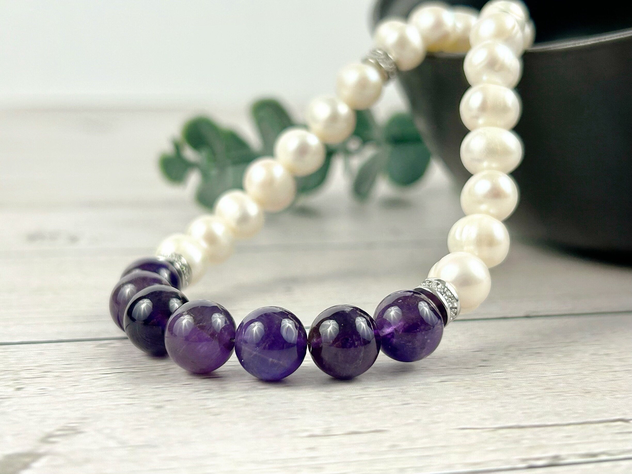 Amethyst Necklace, Freshwater Pearl Necklace, Choker Necklace, Purple Beaded Necklace, Gift for Her, Love Attraction, Pearl Necklace