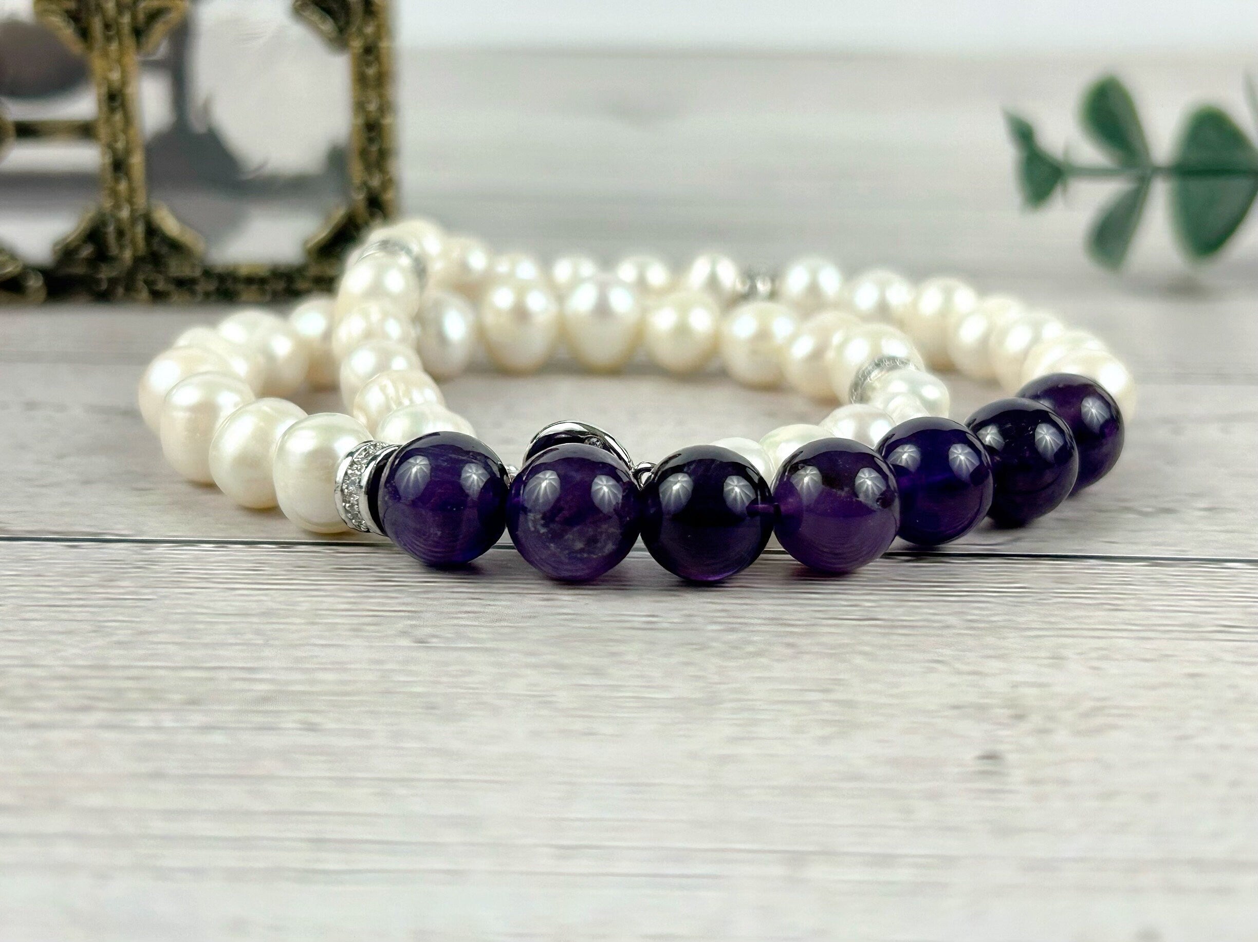 Amethyst Necklace, Freshwater Pearl Necklace, Choker Necklace, Purple Beaded Necklace, Gift for Her, Love Attraction, Pearl Necklace