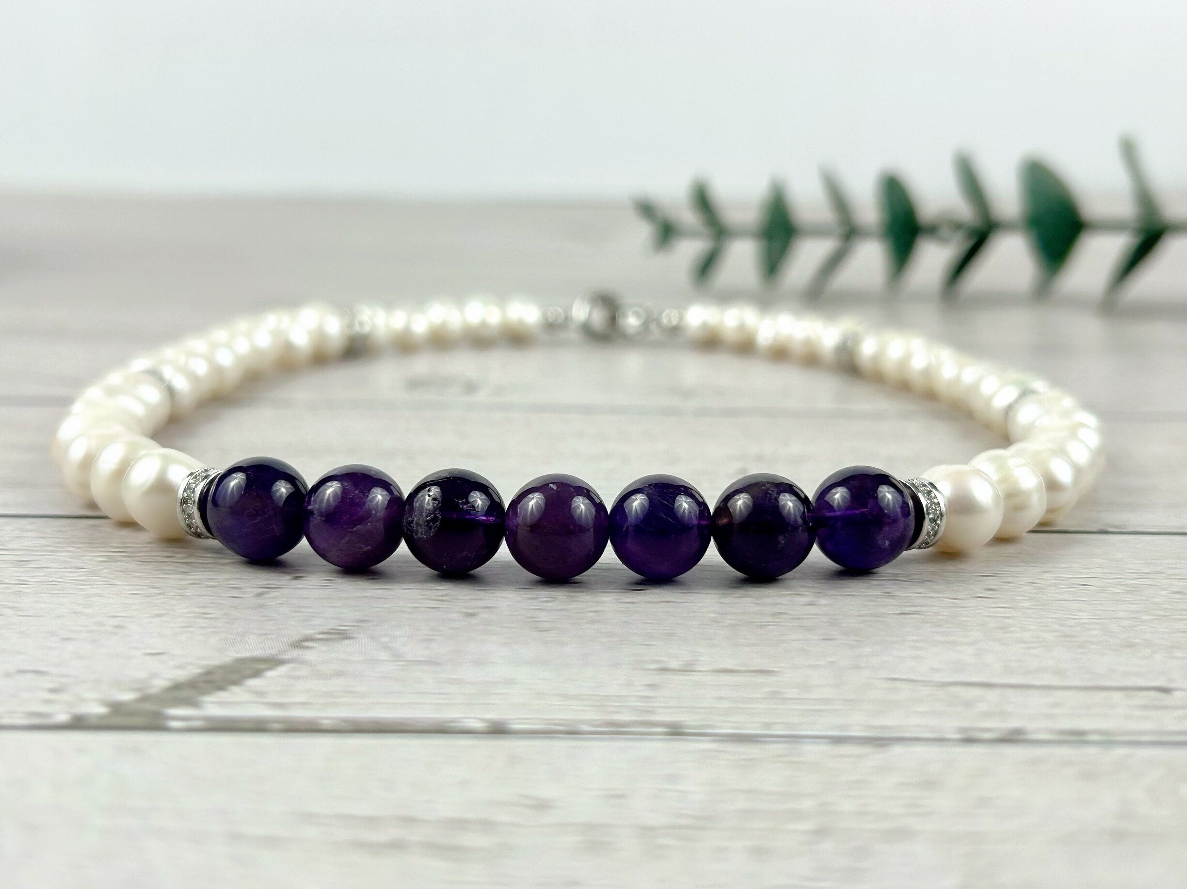 Amethyst Necklace, Freshwater Pearl Necklace, Choker Necklace, Purple Beaded Necklace, Gift for Her, Love Attraction, Pearl Necklace