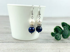 Lapis Lazuli Earrings, Freshwater Pearl Earrings, Gemstone Earrings, Gift For Her, Handmade Jewelry, Ear Jewelry, Gift for Sister