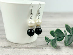 Black Onyx Earrings, Freshwater Pearl Earrings, Gemstone Earrings, Gift For Her, Handmade Jewelry, Ear Jewelry, Gift for Sister