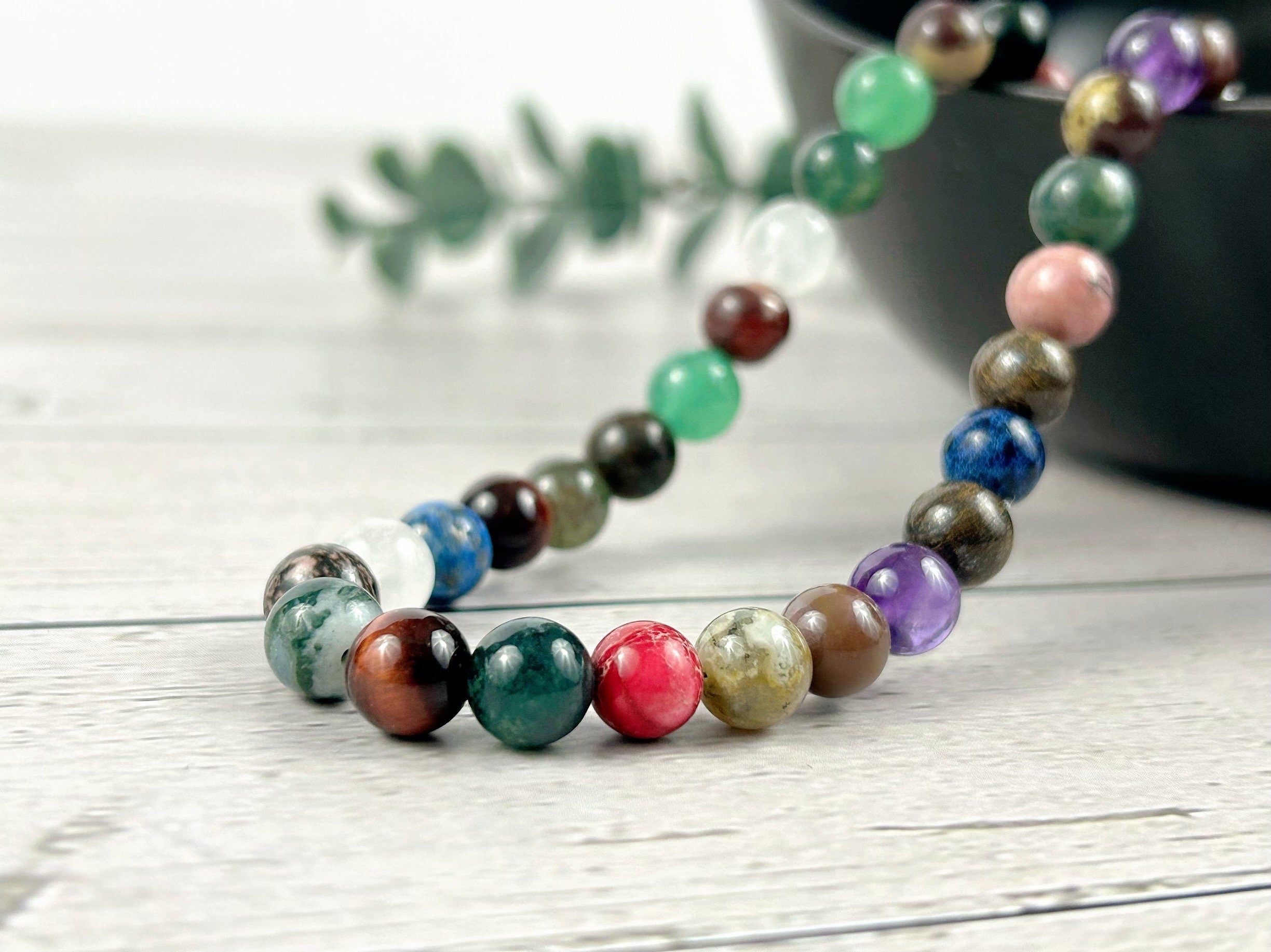 Mix Gemstones Necklace, Tigers Eye, Beaded Necklace, Amethyst, Moonstone, Green Aventurine, Sodalite, Imperial Jasper, Moss Agate, Bronzite