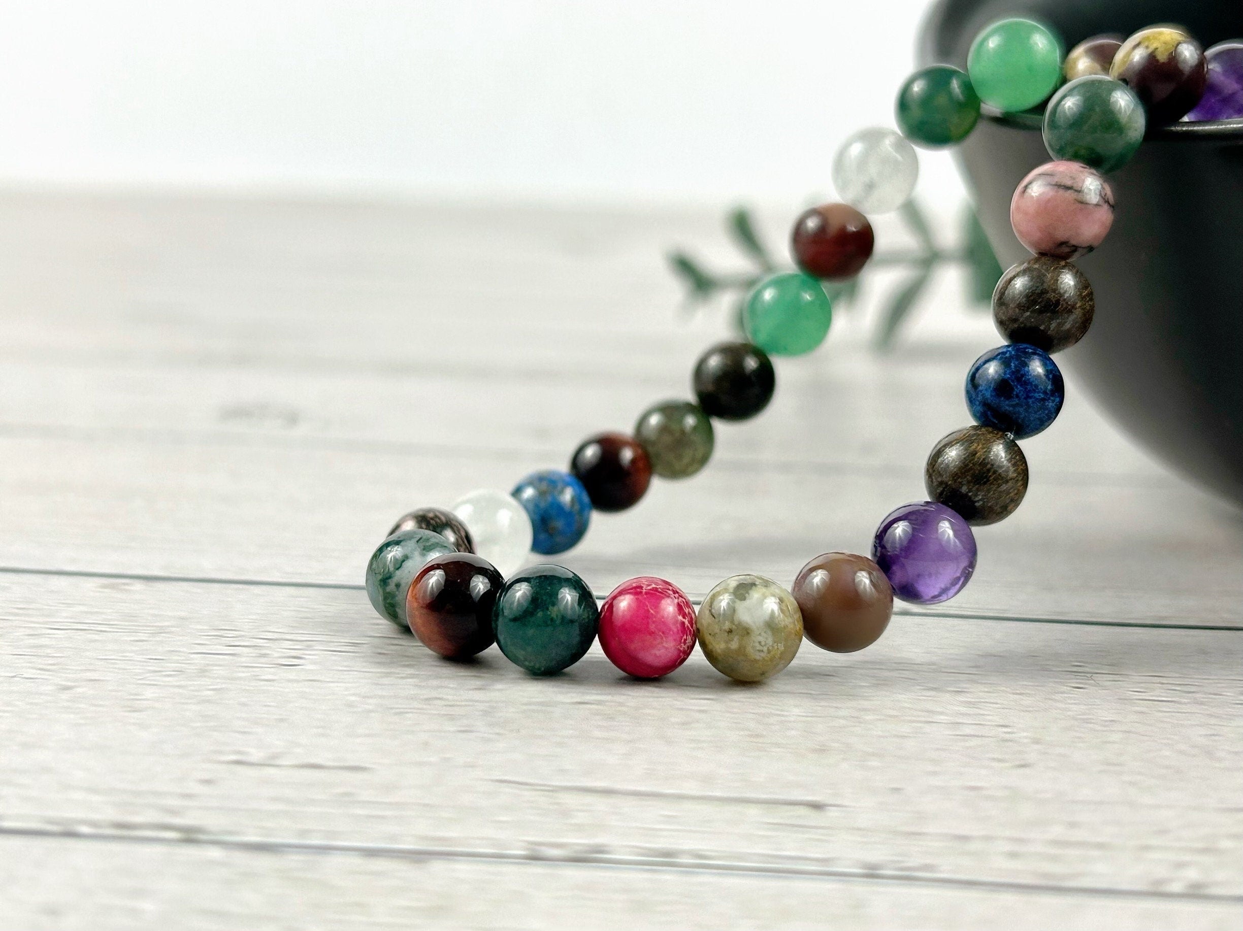 Mix Gemstones Necklace, Tigers Eye, Beaded Necklace, Amethyst, Moonstone, Green Aventurine, Sodalite, Imperial Jasper, Moss Agate, Bronzite