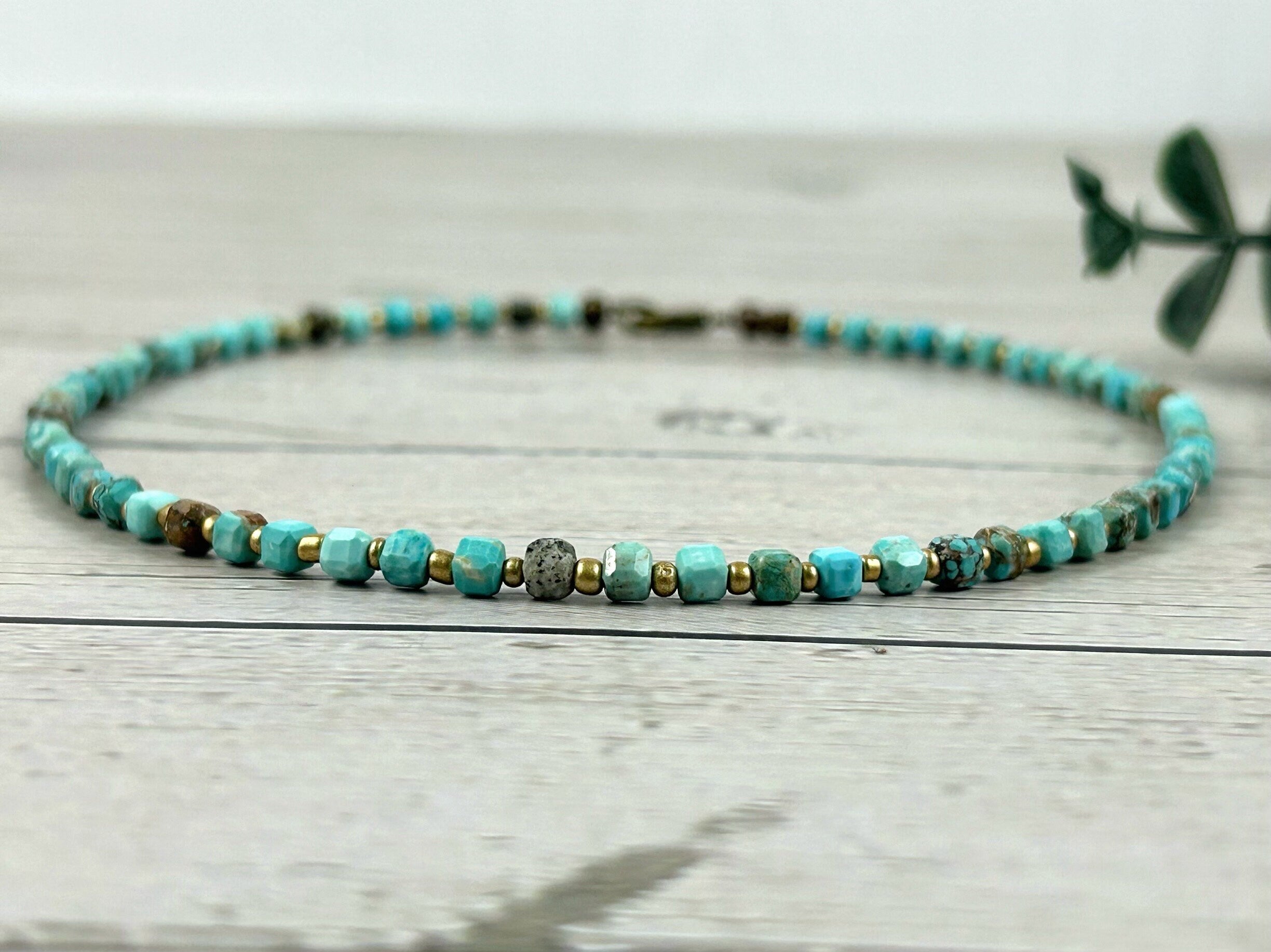 Turquoise Choker Necklace, Genuine Turquoise Necklace, Beaded Choker, Boho Necklace, Gift for Her, Blue Beaded Necklace, Gift for Sister