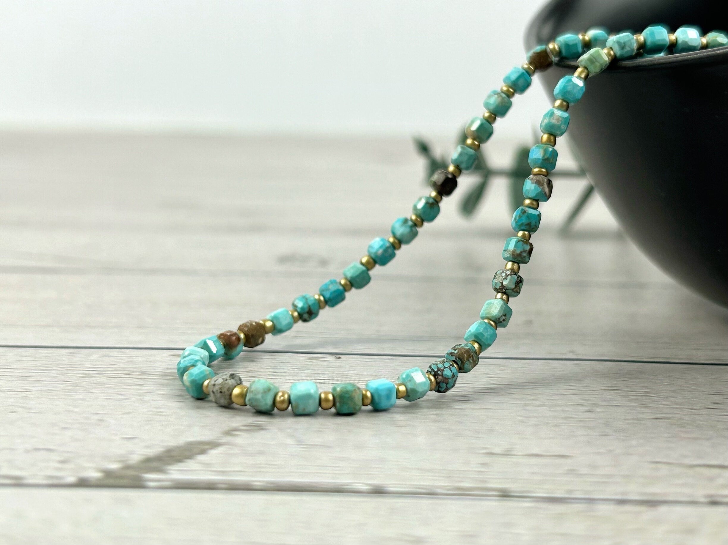 Turquoise Choker Necklace, Genuine Turquoise Necklace, Beaded Choker, Boho Necklace, Gift for Her, Blue Beaded Necklace, Gift for Sister