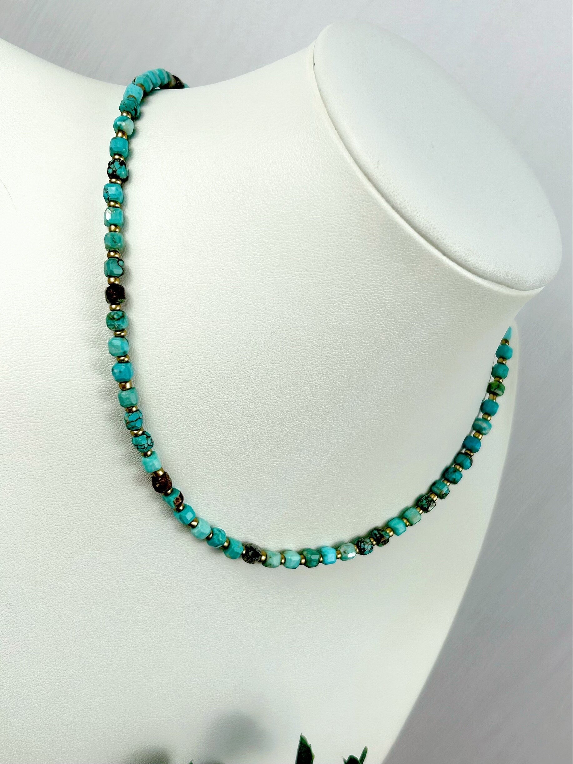 Turquoise Choker Necklace, Genuine Turquoise Necklace, Beaded Choker, Boho Necklace, Gift for Her, Blue Beaded Necklace, Gift for Sister