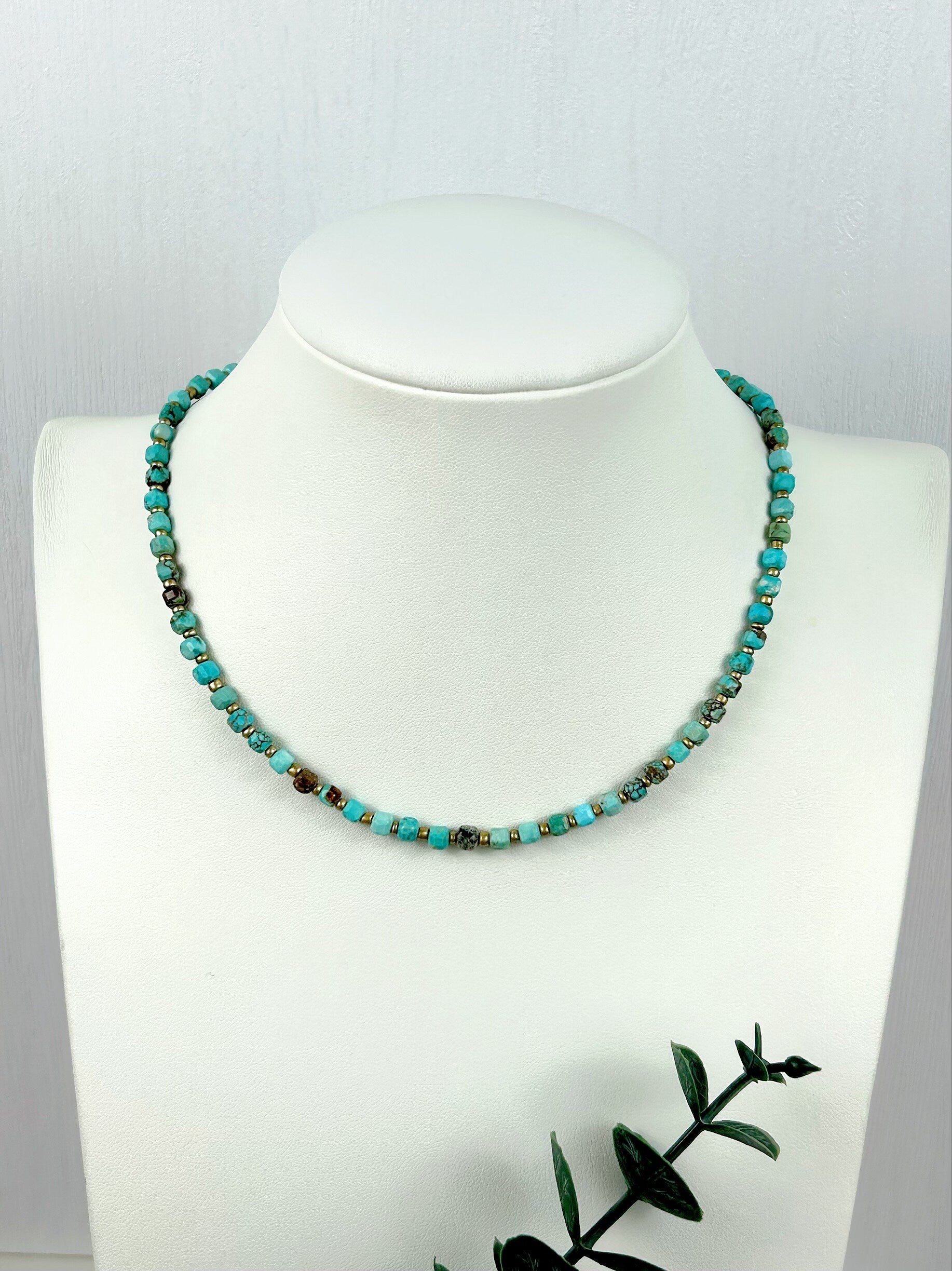 Turquoise Choker Necklace, Genuine Turquoise Necklace, Beaded Choker, Boho Necklace, Gift for Her, Blue Beaded Necklace, Gift for Sister