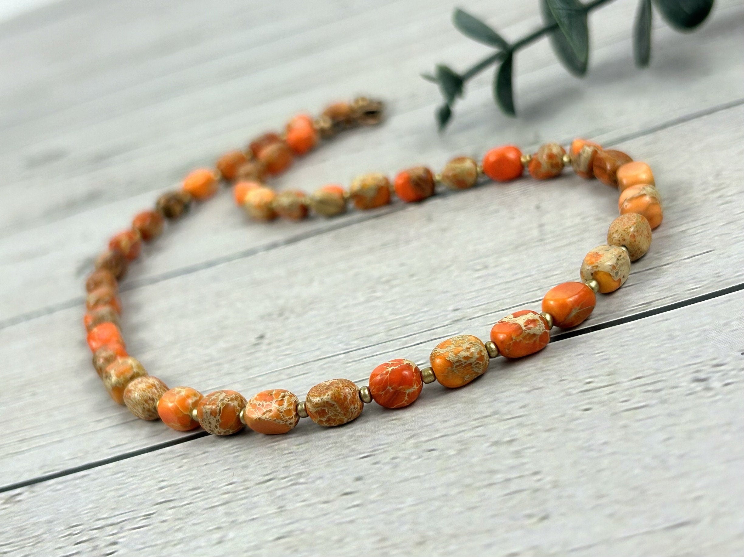 Orange Jasper Necklace, Gift for Her, Beaded Necklace, Imperial Jasper Choker Necklace, Gift for Mom, Handmade Jewelry, Beaded Jewelry