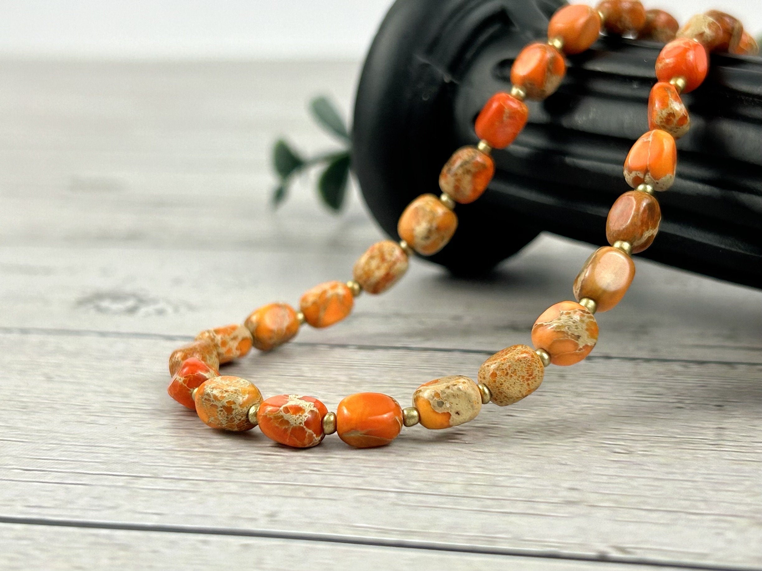 Orange Jasper Necklace, Gift for Her, Beaded Necklace, Imperial Jasper Choker Necklace, Gift for Mom, Handmade Jewelry, Beaded Jewelry
