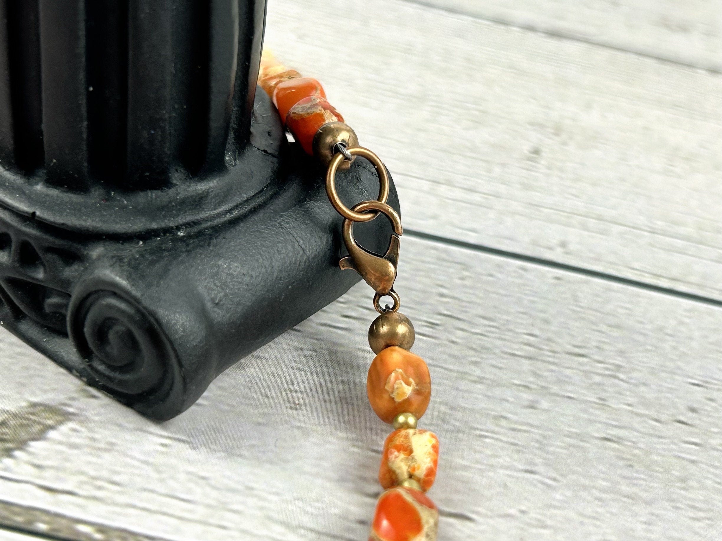 Orange Jasper Necklace, Gift for Her, Beaded Necklace, Imperial Jasper Choker Necklace, Gift for Mom, Handmade Jewelry, Beaded Jewelry