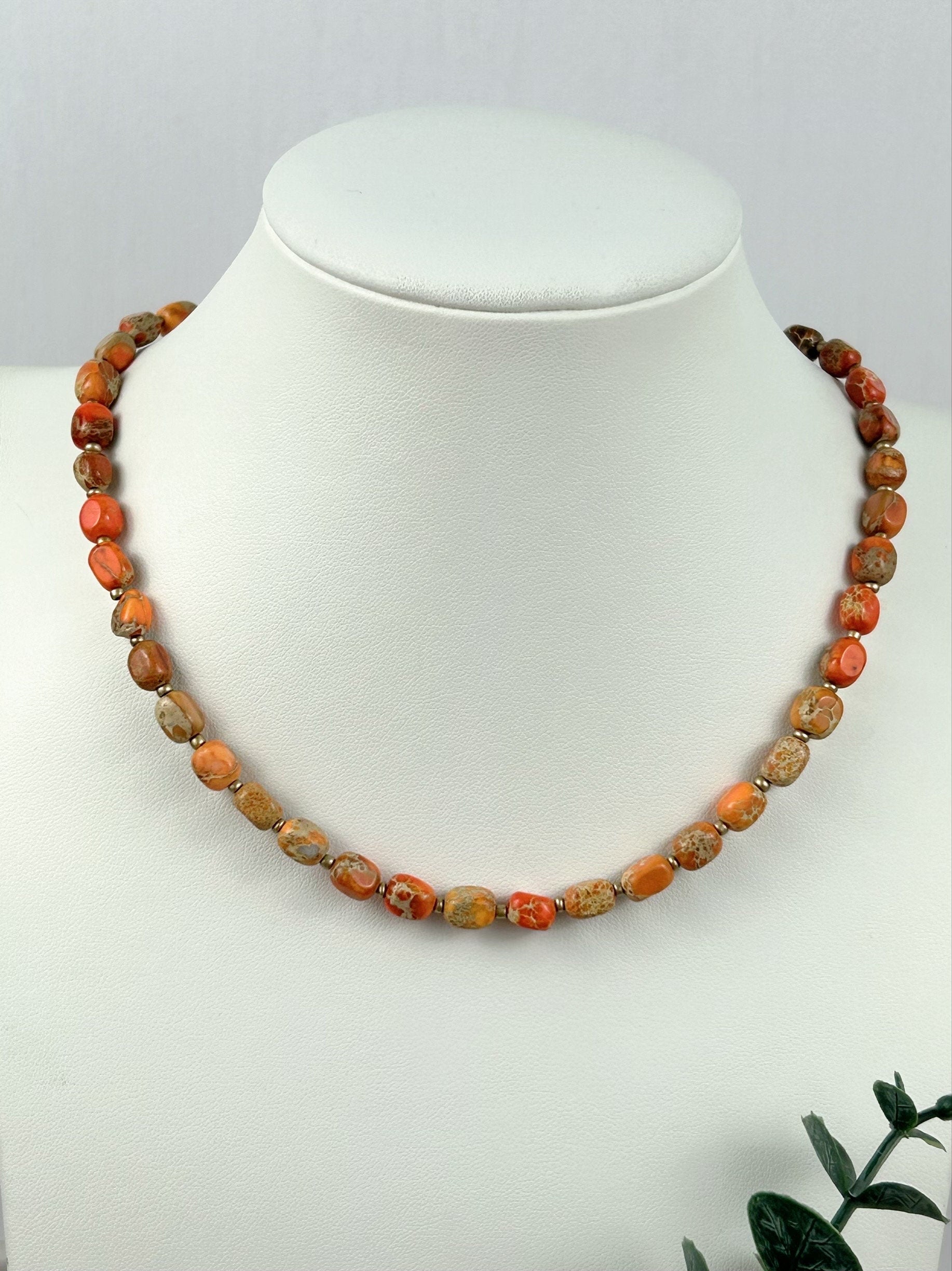 Orange Jasper Necklace, Gift for Her, Beaded Necklace, Imperial Jasper Choker Necklace, Gift for Mom, Handmade Jewelry, Beaded Jewelry