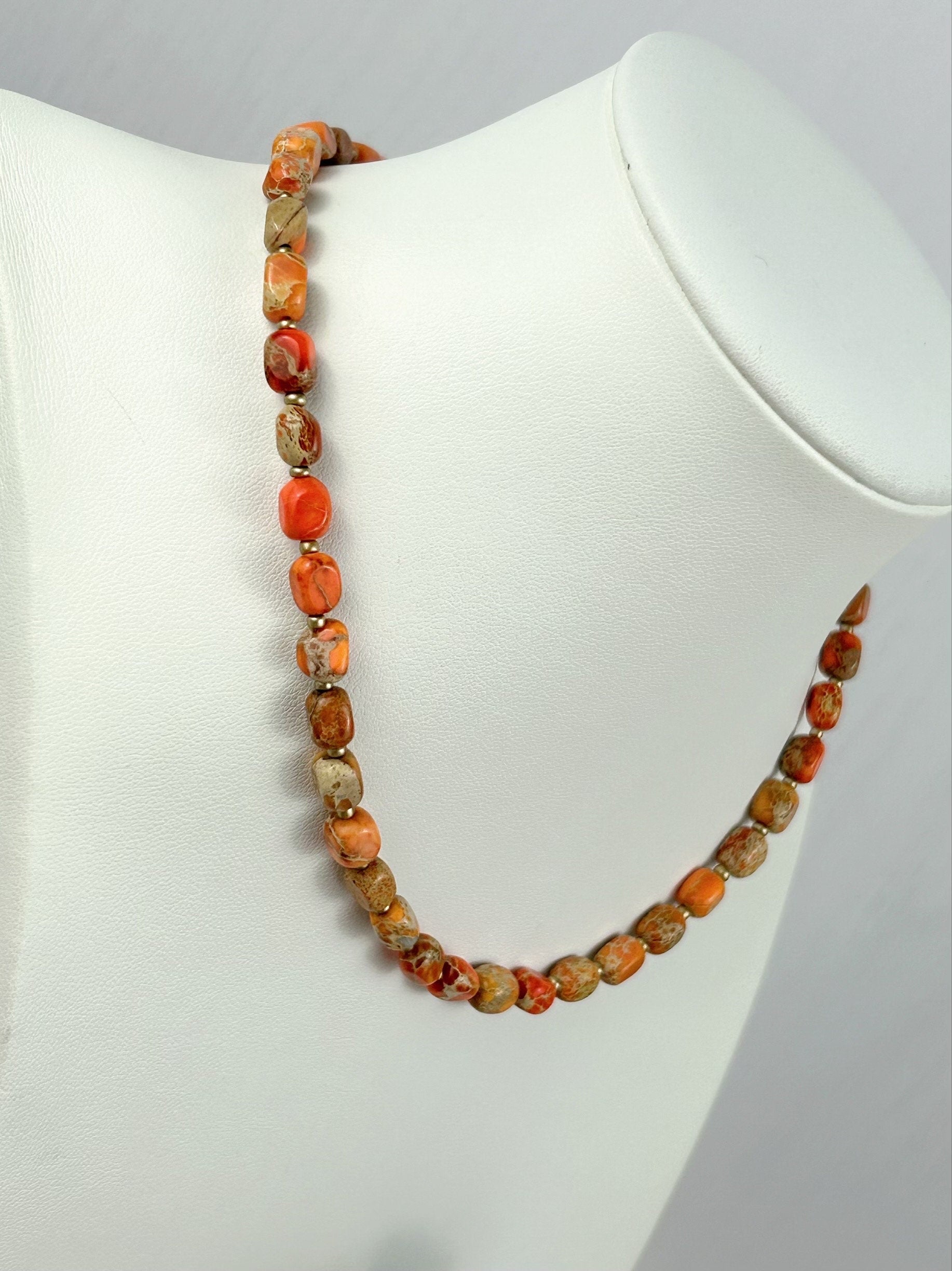Orange Jasper Necklace, Gift for Her, Beaded Necklace, Imperial Jasper Choker Necklace, Gift for Mom, Handmade Jewelry, Beaded Jewelry