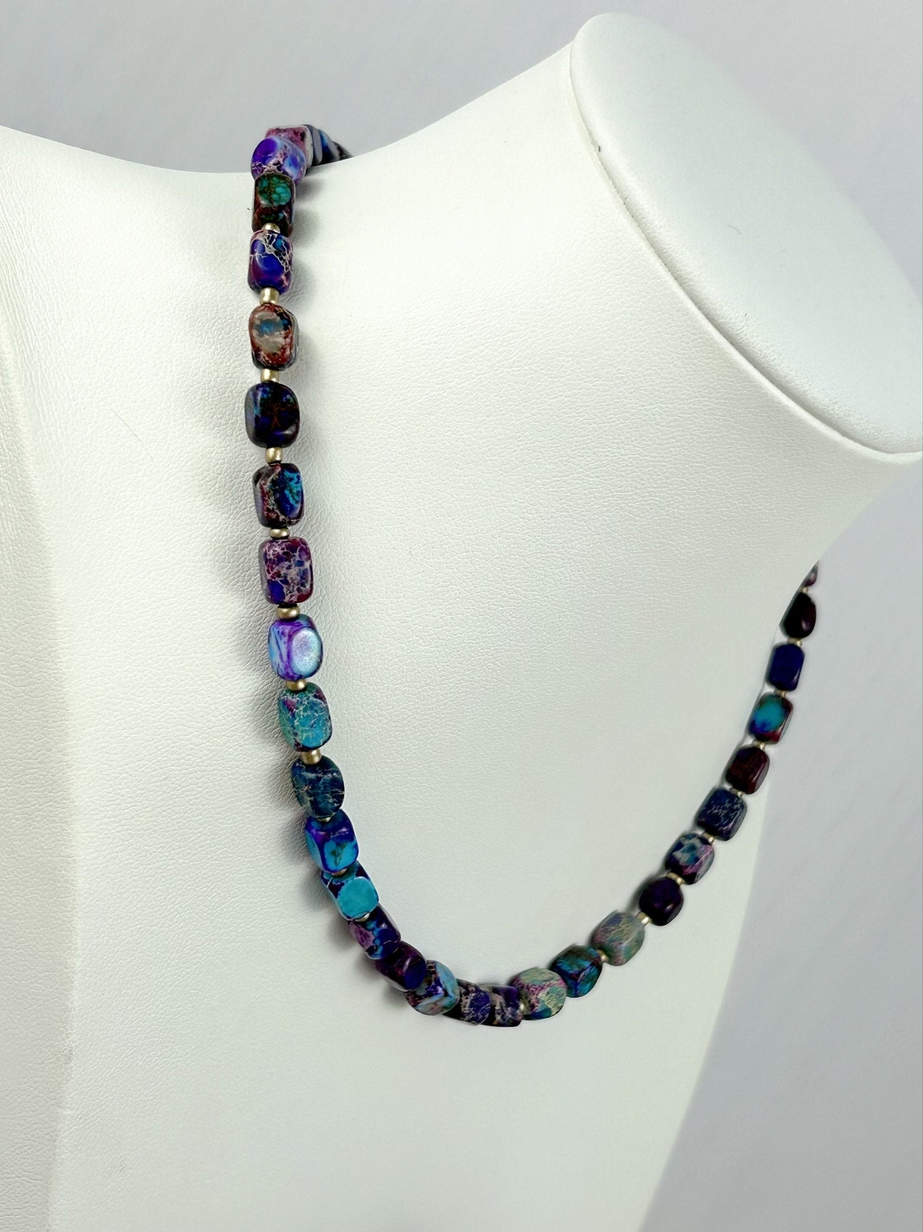 Purple Beaded Necklace, Imperial Jasper Necklace, Gift for Mom, Purple Stone Necklace, Natural Stone Necklace, Gemstone Jewelry,Gift for Her