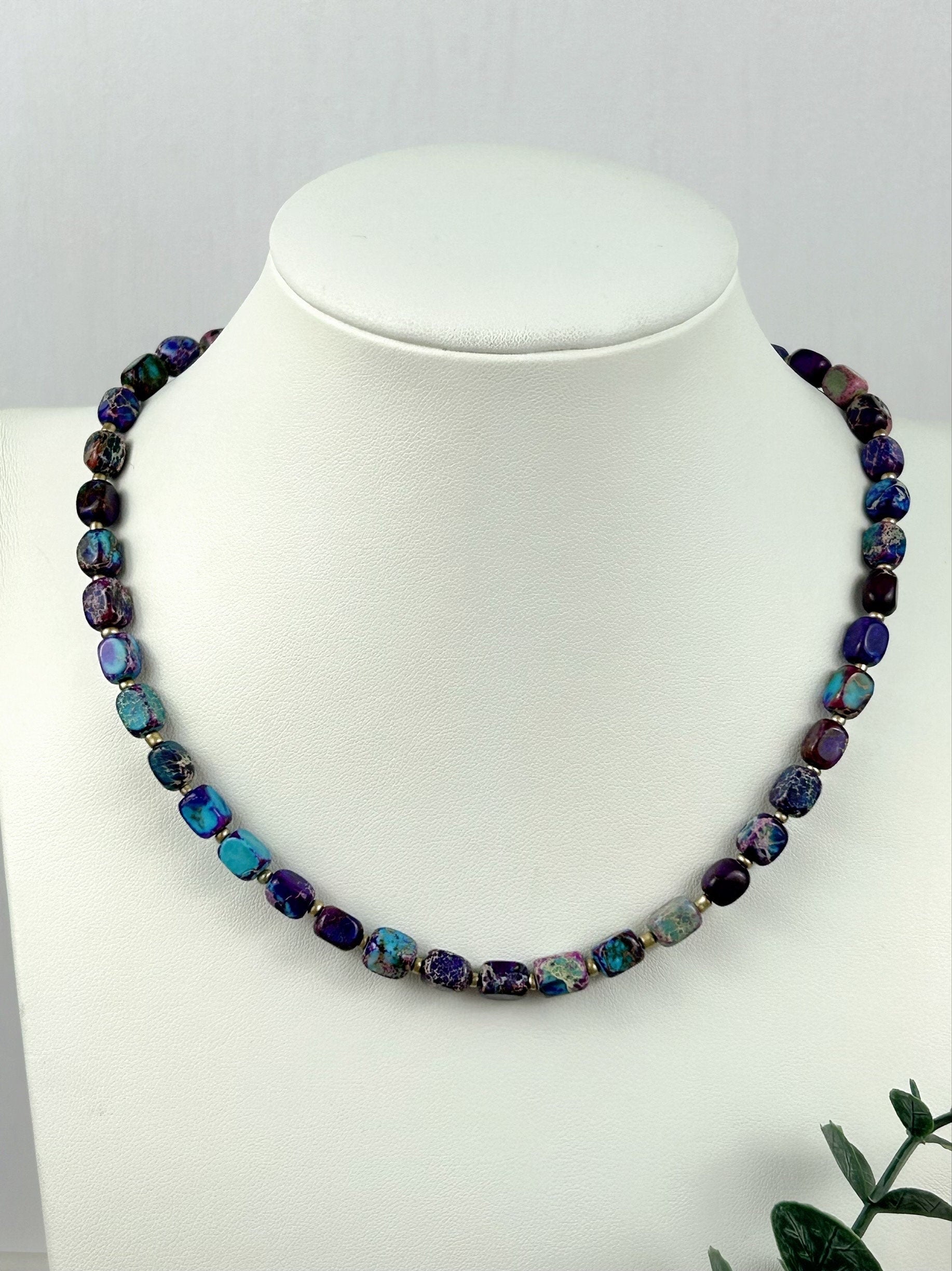 Purple Beaded Necklace, Imperial Jasper Necklace, Gift for Mom, Purple Stone Necklace, Natural Stone Necklace, Gemstone Jewelry,Gift for Her