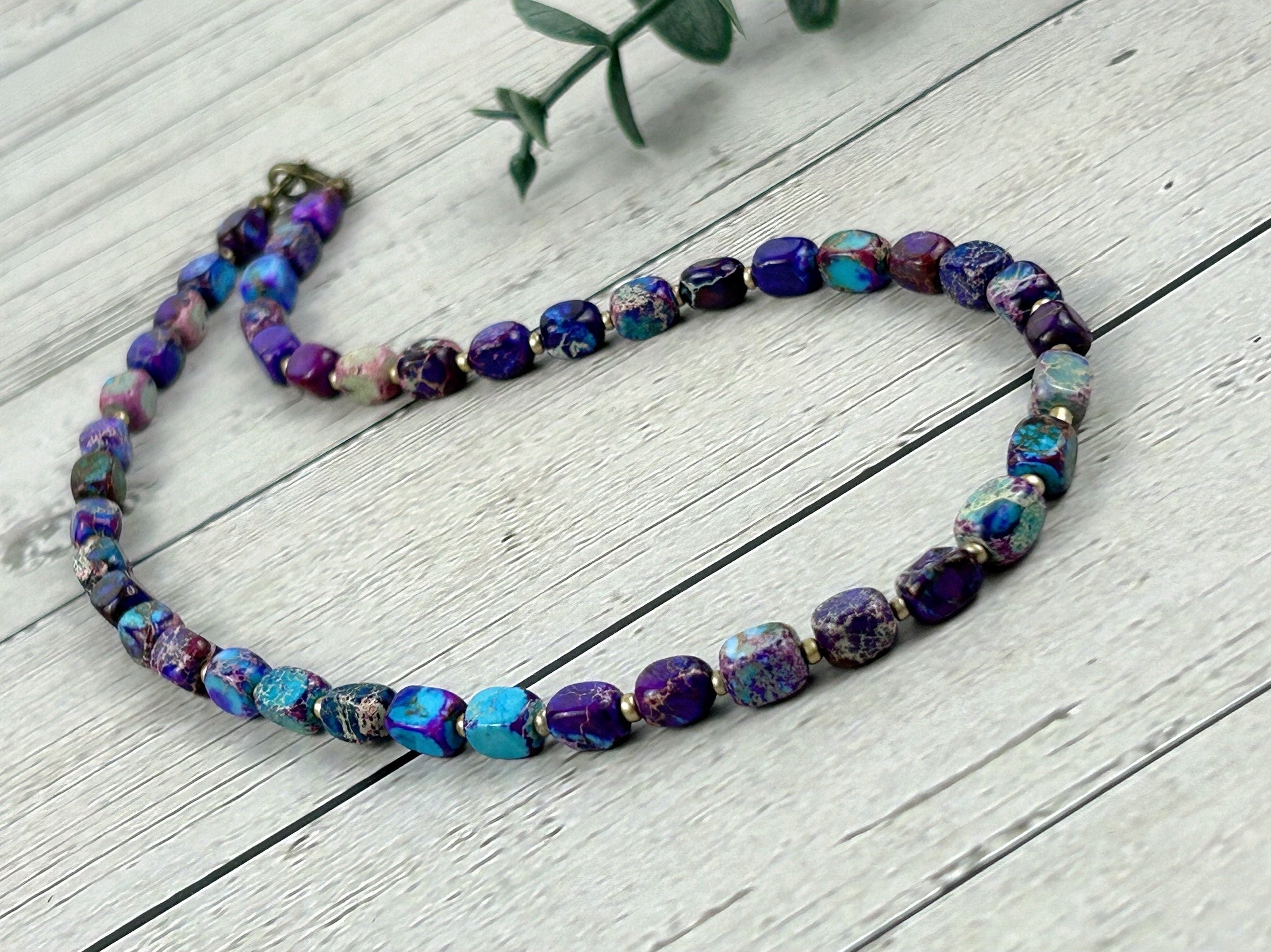 Purple Beaded Necklace, Imperial Jasper Necklace, Gift for Mom, Purple Stone Necklace, Natural Stone Necklace, Gemstone Jewelry,Gift for Her