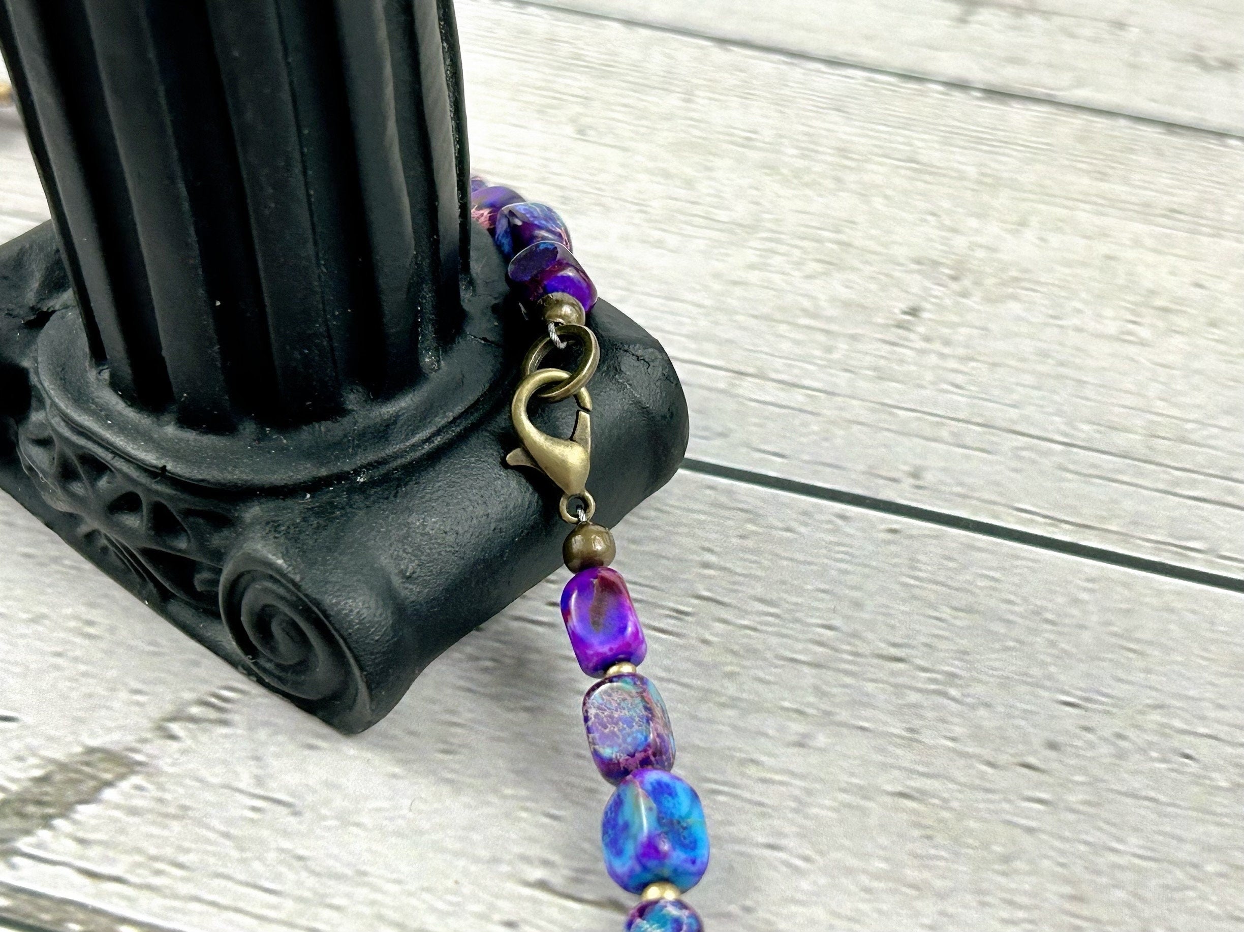 Purple Beaded Necklace, Imperial Jasper Necklace, Gift for Mom, Purple Stone Necklace, Natural Stone Necklace, Gemstone Jewelry,Gift for Her