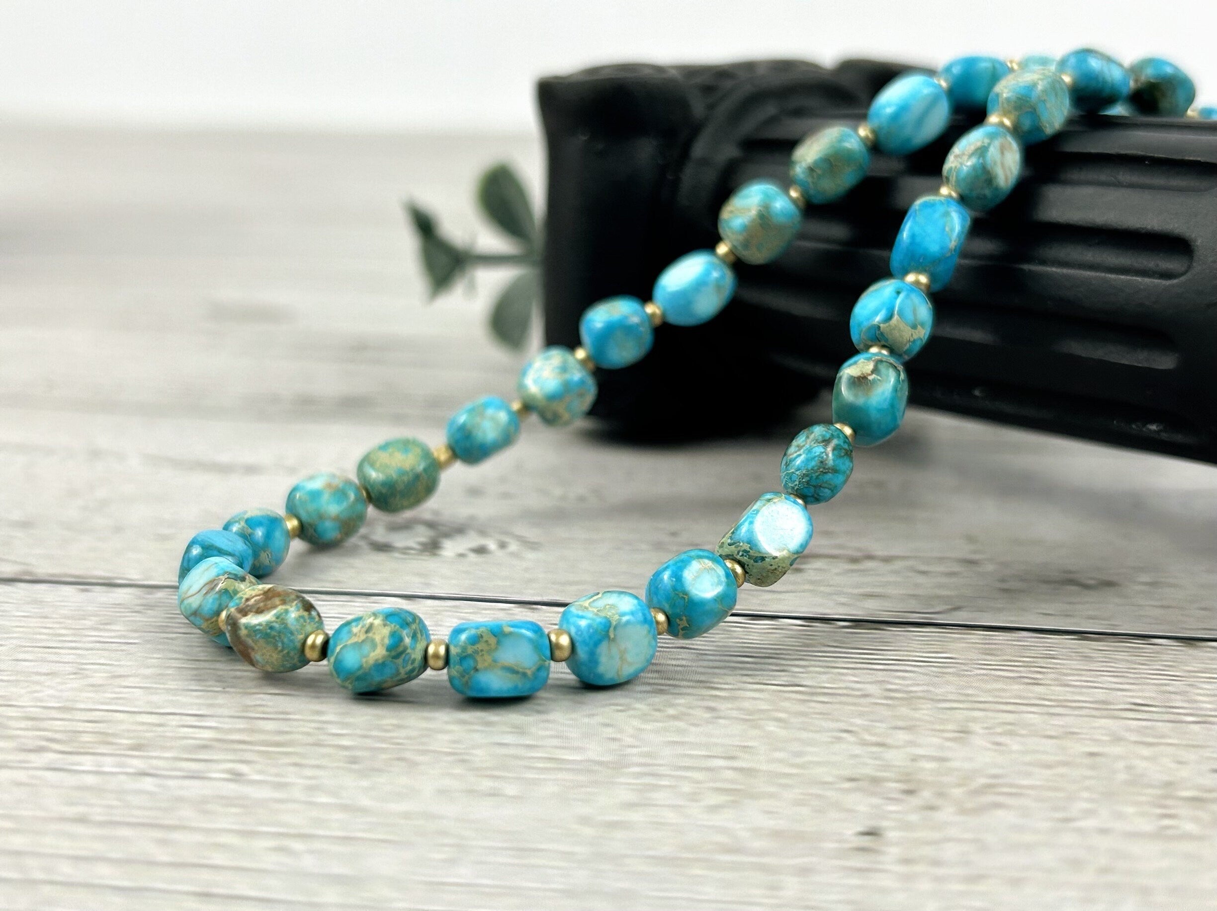 Turquoise Necklace, Imperial Jasper Necklace, Gift for Mom, Beaded Necklace, Natural Stone Necklace, Gemstone Jewelry, Birthday Gift for Her