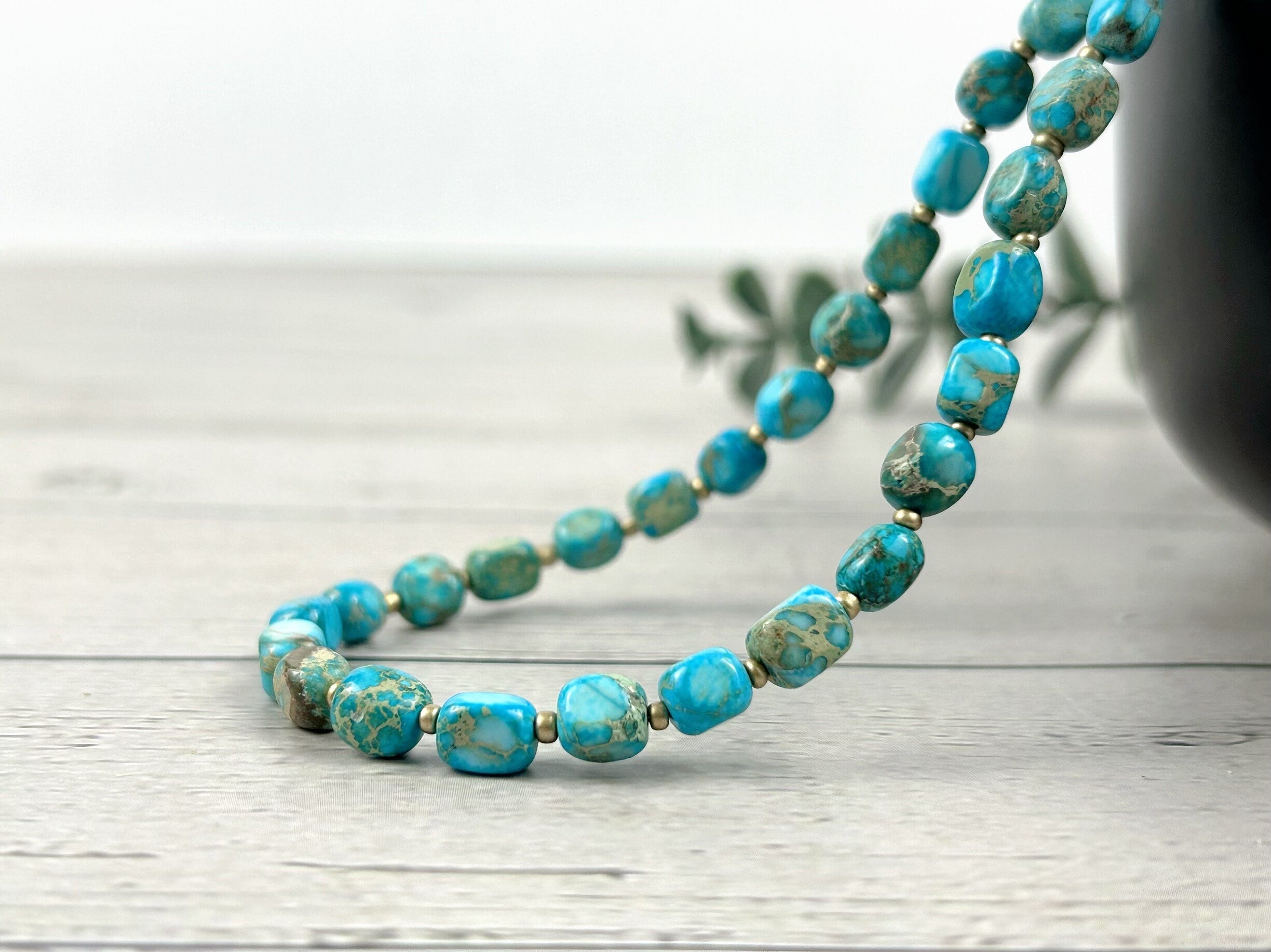 Turquoise Necklace, Imperial Jasper Necklace, Gift for Mom, Beaded Necklace, Natural Stone Necklace, Gemstone Jewelry, Birthday Gift for Her