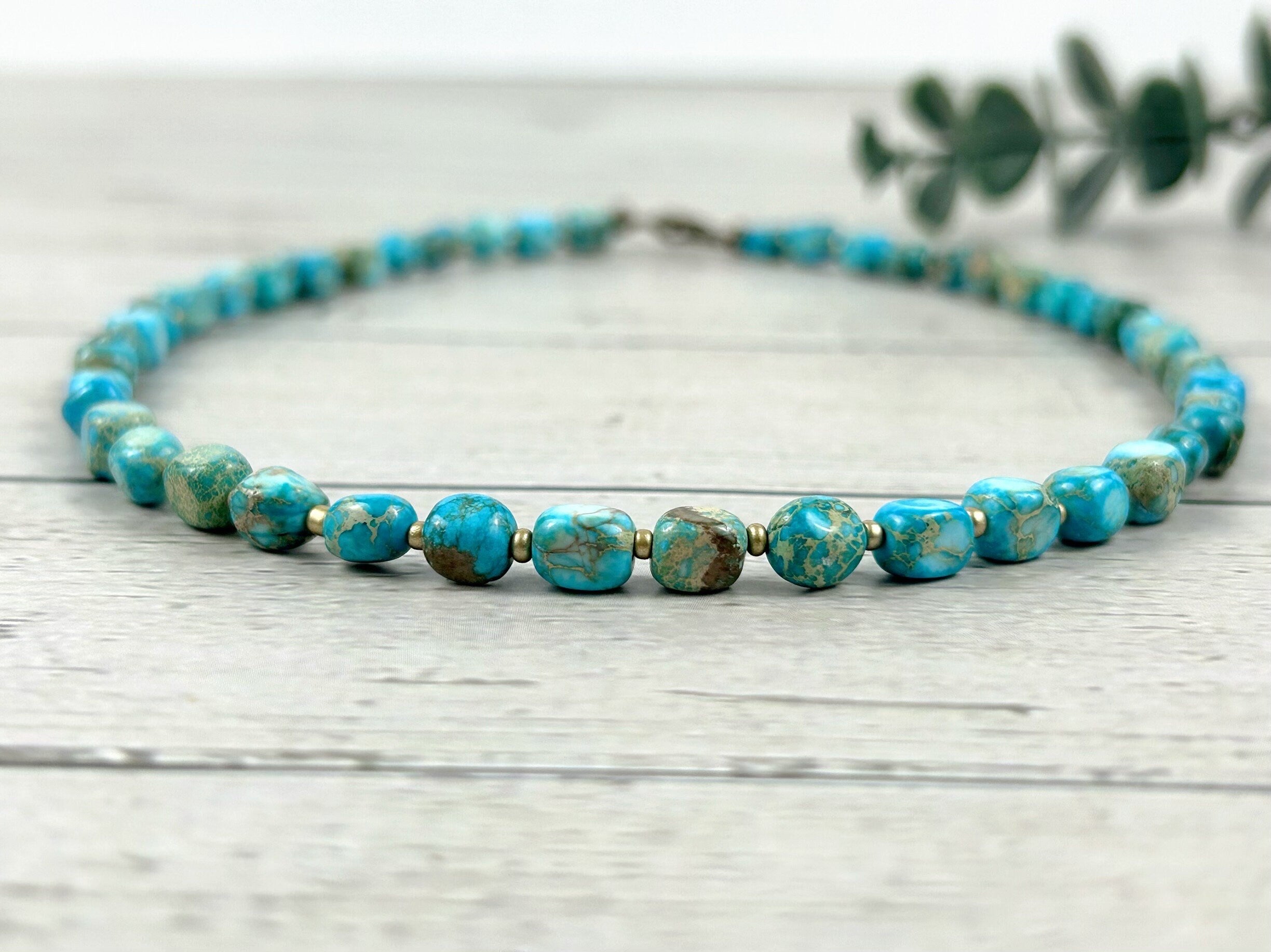 Turquoise Necklace, Imperial Jasper Necklace, Gift for Mom, Beaded Necklace, Natural Stone Necklace, Gemstone Jewelry, Birthday Gift for Her