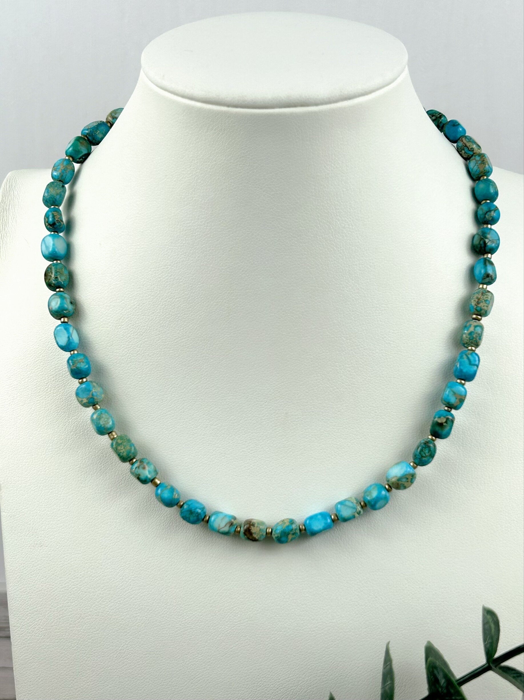 Turquoise Necklace, Imperial Jasper Necklace, Gift for Mom, Beaded Necklace, Natural Stone Necklace, Gemstone Jewelry, Birthday Gift for Her