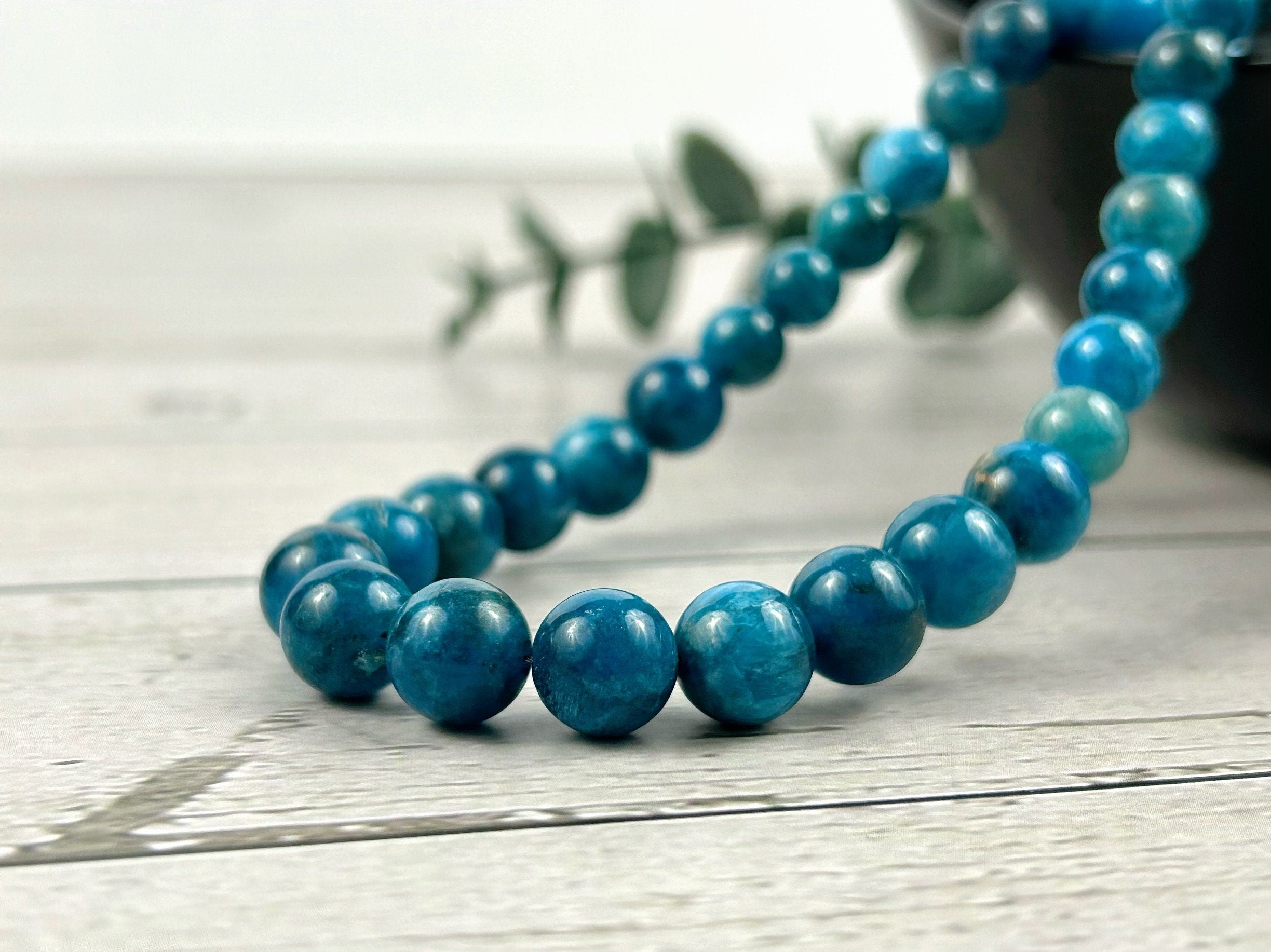Blue Apatite Beaded Necklace, Natural Stones Jewelry, Healing Crystals, Gift for Her, Personalized Necklace, Gift for Sister, Gift for Mom