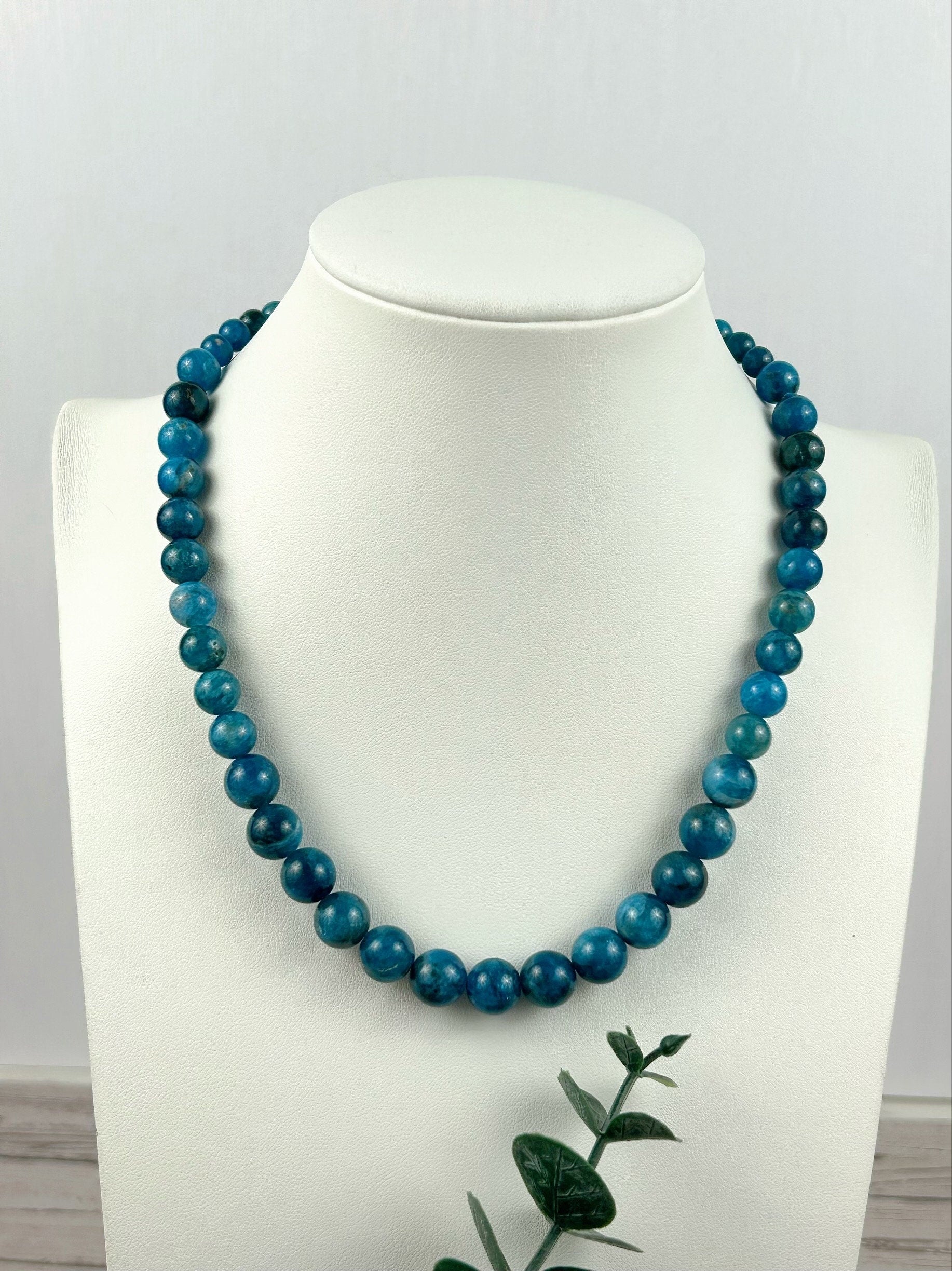 Blue Apatite Beaded Necklace, Natural Stones Jewelry, Healing Crystals, Gift for Her, Personalized Necklace, Gift for Sister, Gift for Mom