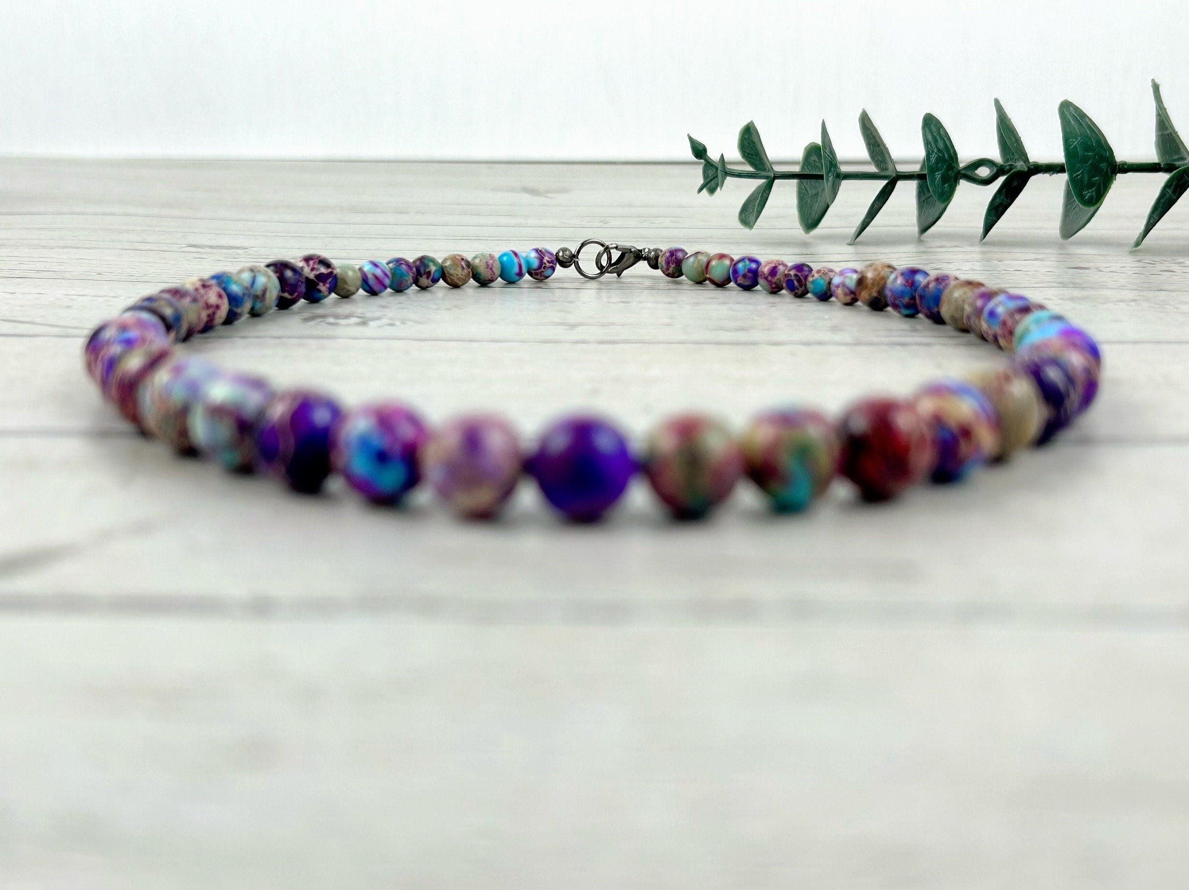 Imperial Jasper Necklace, Purple Beaded Necklace, Natural Stone Necklace, Necklace Gift for Her, Gemstones Jewelry, Gift for Mom