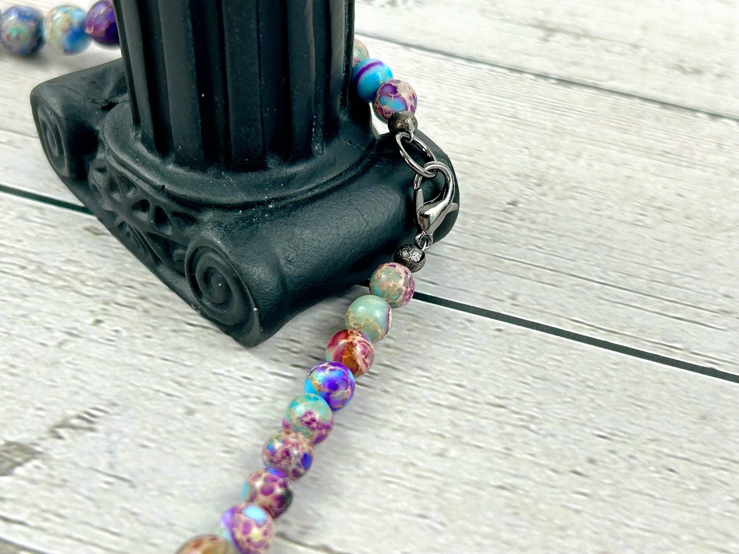 Imperial Jasper Necklace, Purple Beaded Necklace, Natural Stone Necklace, Necklace Gift for Her, Gemstones Jewelry, Gift for Mom
