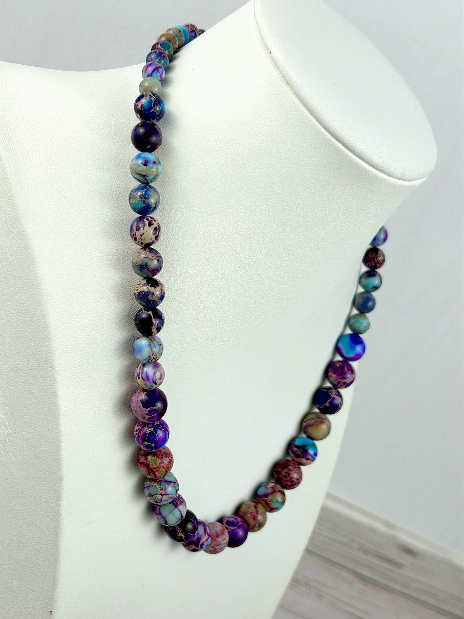 Imperial Jasper Necklace, Purple Beaded Necklace, Natural Stone Necklace, Necklace Gift for Her, Gemstones Jewelry, Gift for Mom