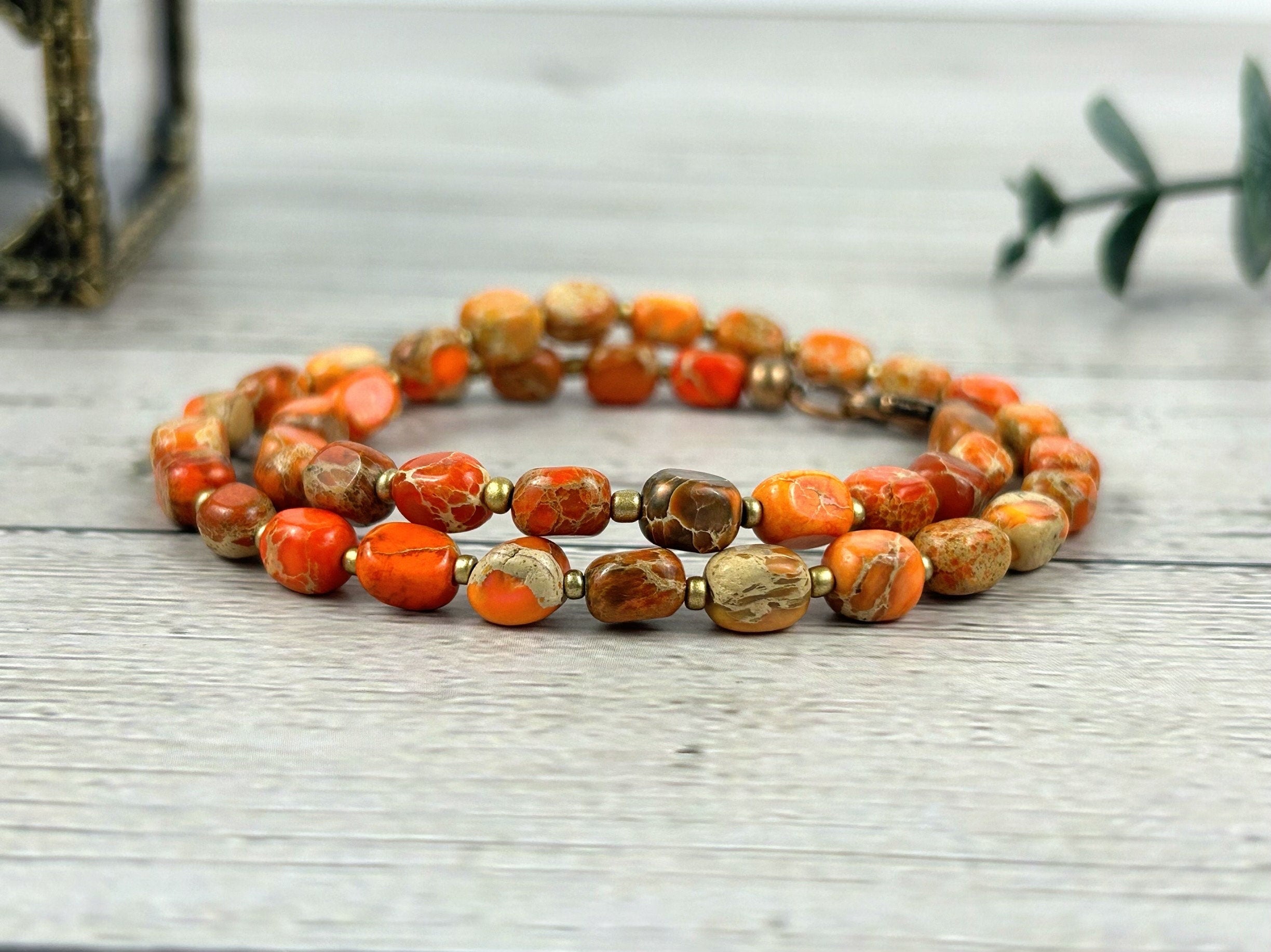 Orange Jasper Necklace, Gift for Her, Beaded Necklace, Imperial Jasper Choker Necklace, Gift for Mom, Handmade Jewelry, Beaded Jewelry