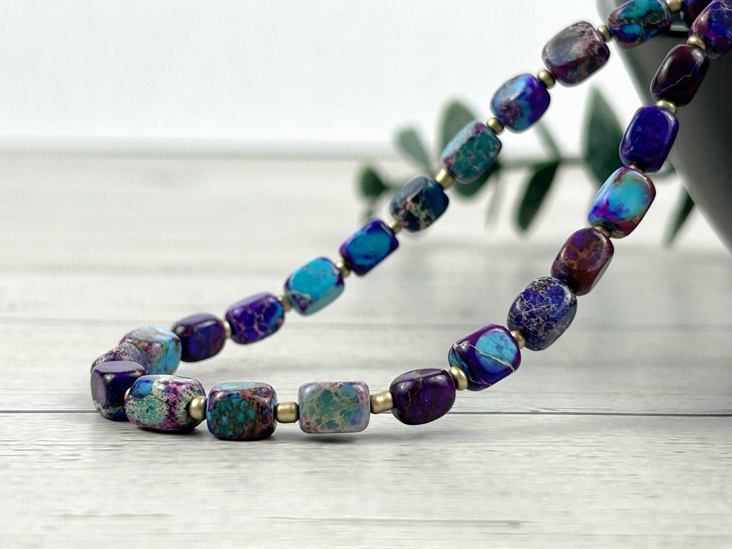 Purple Beaded Necklace, Imperial Jasper Necklace, Gift for Mom, Purple Stone Necklace, Natural Stone Necklace, Gemstone Jewelry,Gift for Her