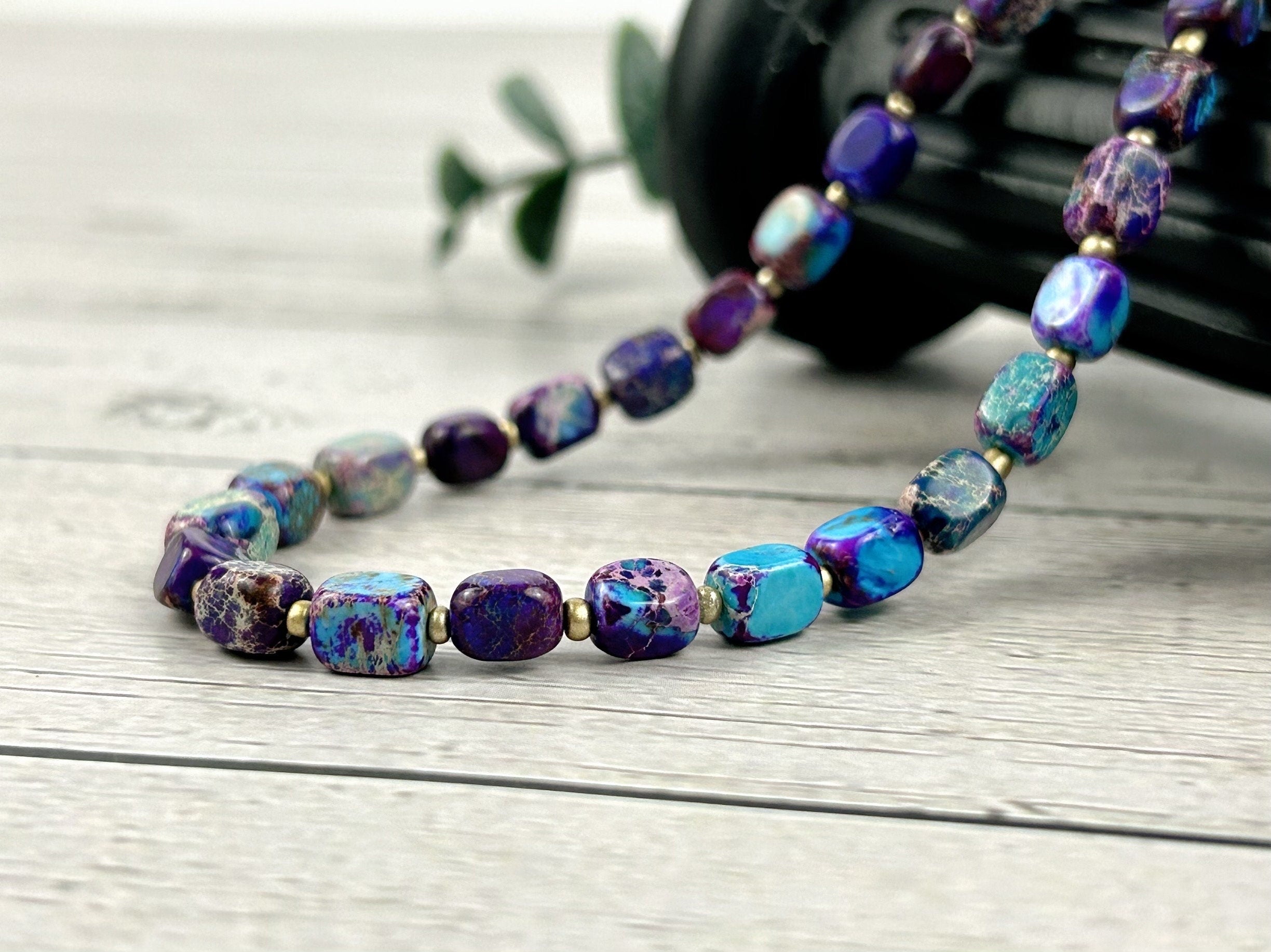 Purple Beaded Necklace, Imperial Jasper Necklace, Gift for Mom, Purple Stone Necklace, Natural Stone Necklace, Gemstone Jewelry,Gift for Her