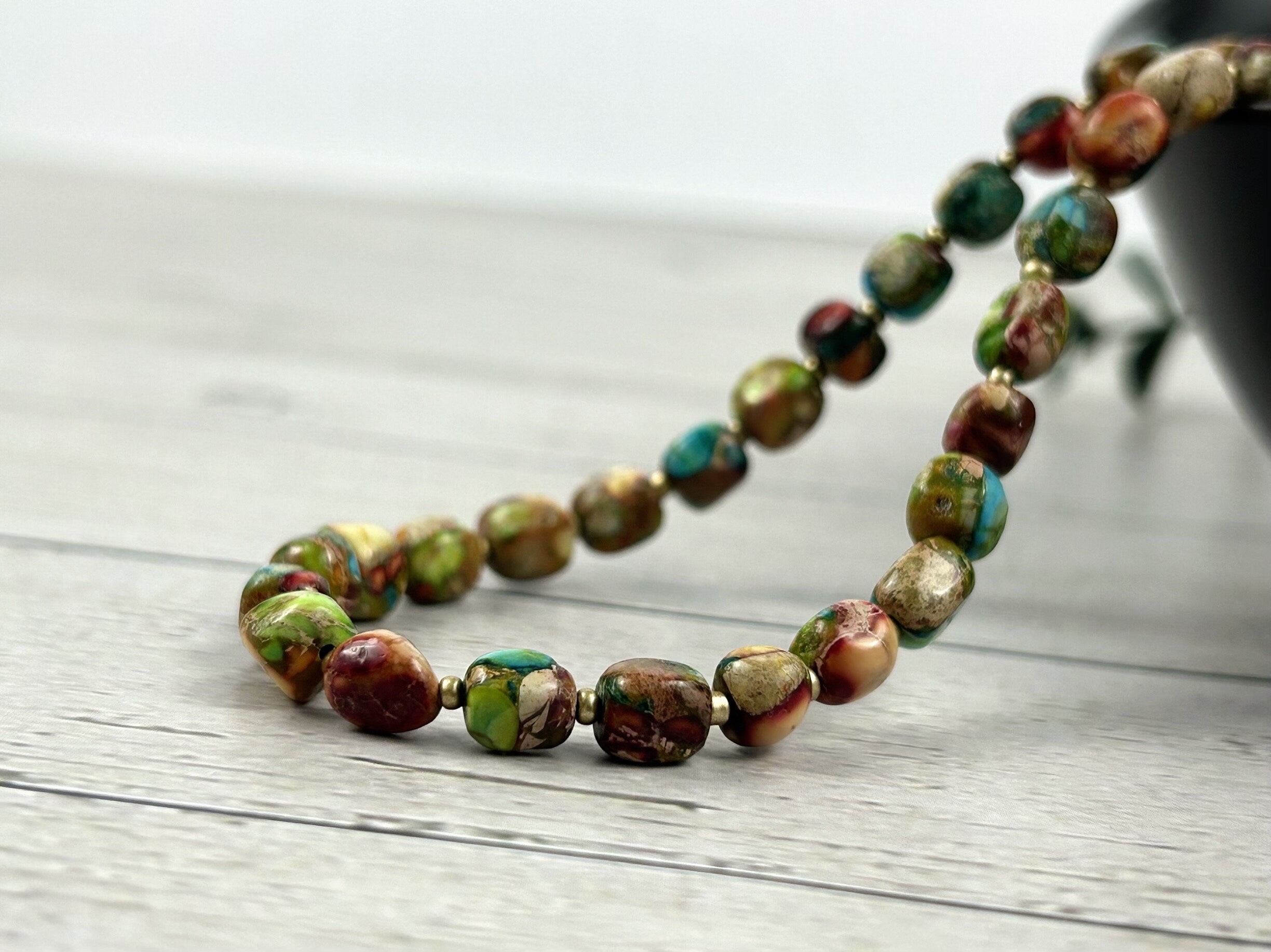 Beaded Necklace, Imperial Jasper Necklace, Choker Necklace, Gift for Mom, Gemstone Necklace, Gemstone Jewelry, Handmade Gift for Her