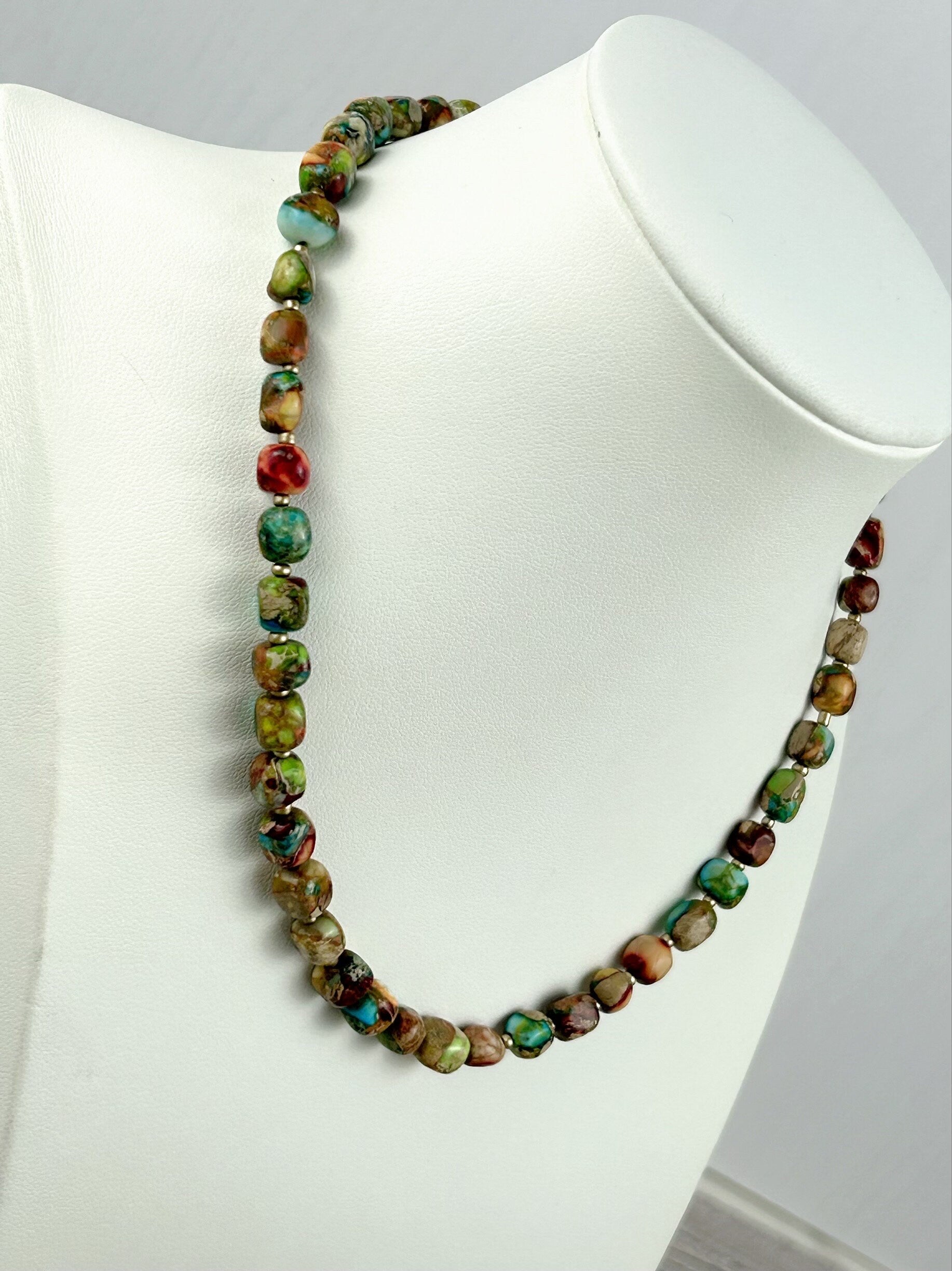 Beaded Necklace, Imperial Jasper Necklace, Choker Necklace, Gift for Mom, Gemstone Necklace, Gemstone Jewelry, Handmade Gift for Her