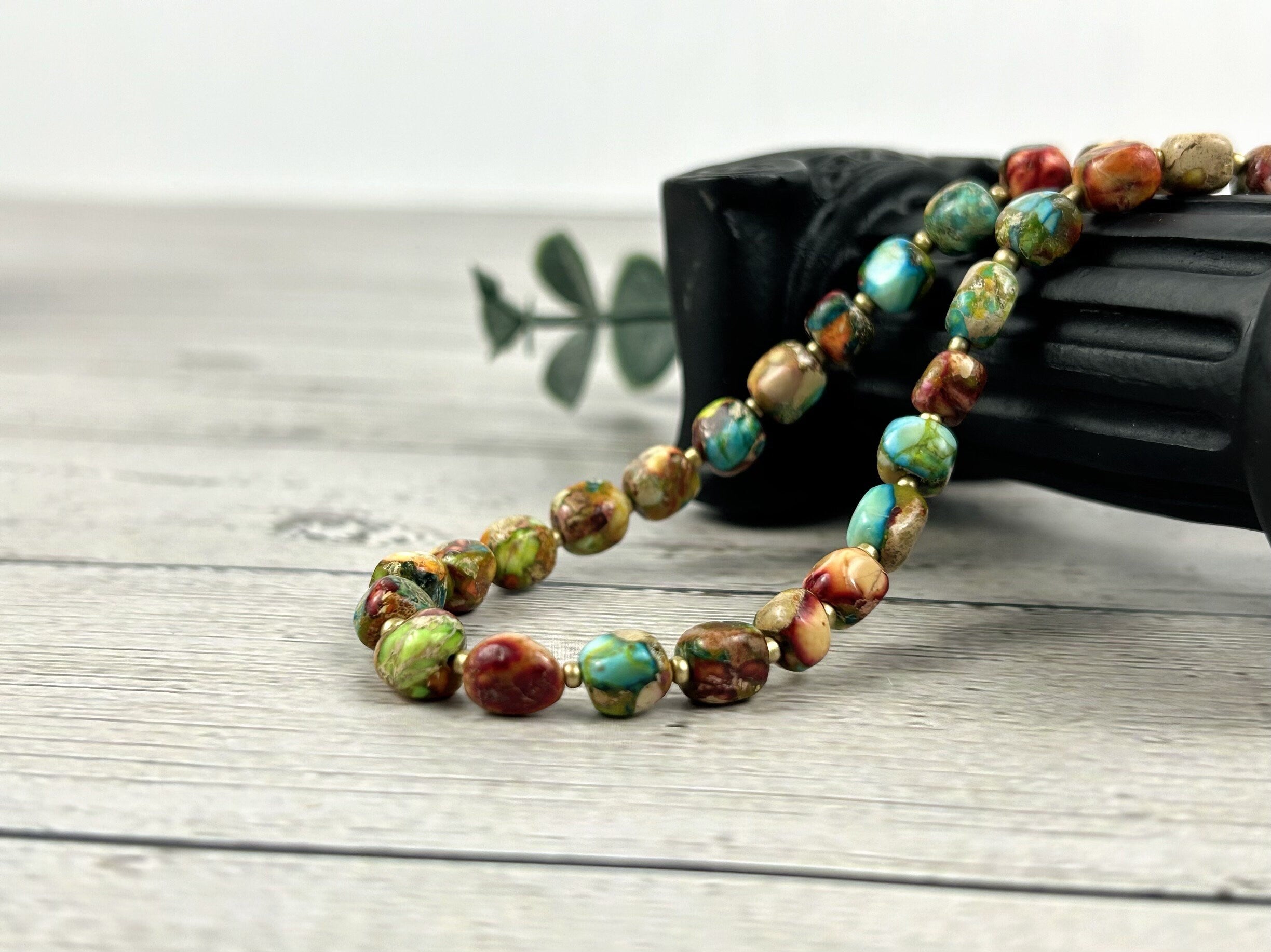 Beaded Necklace, Imperial Jasper Necklace, Choker Necklace, Gift for Mom, Gemstone Necklace, Gemstone Jewelry, Handmade Gift for Her