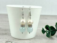 Aquamarine Earrings, Freshwater Pearl Earrings, Gemstone Earrings, Gift For Her, Handmade Jewelry, Ear Jewelry, Gift for Sister