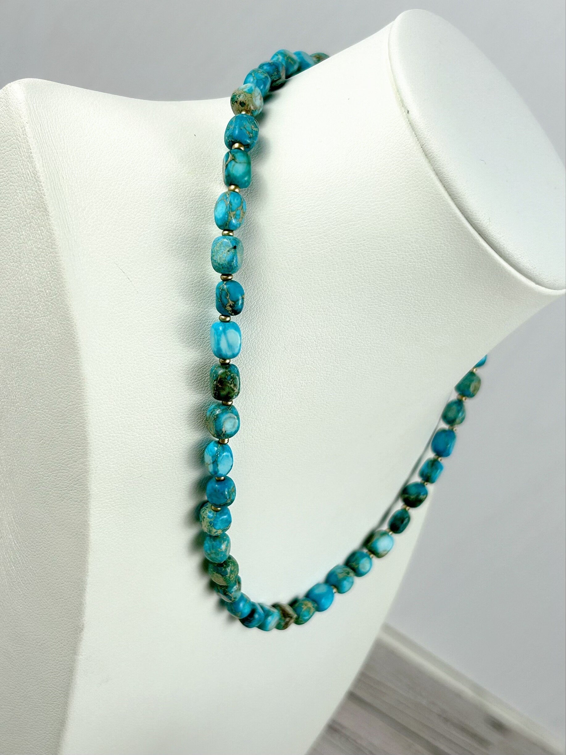 Turquoise Necklace, Imperial Jasper Necklace, Gift for Mom, Beaded Necklace, Natural Stone Necklace, Gemstone Jewelry, Birthday Gift for Her