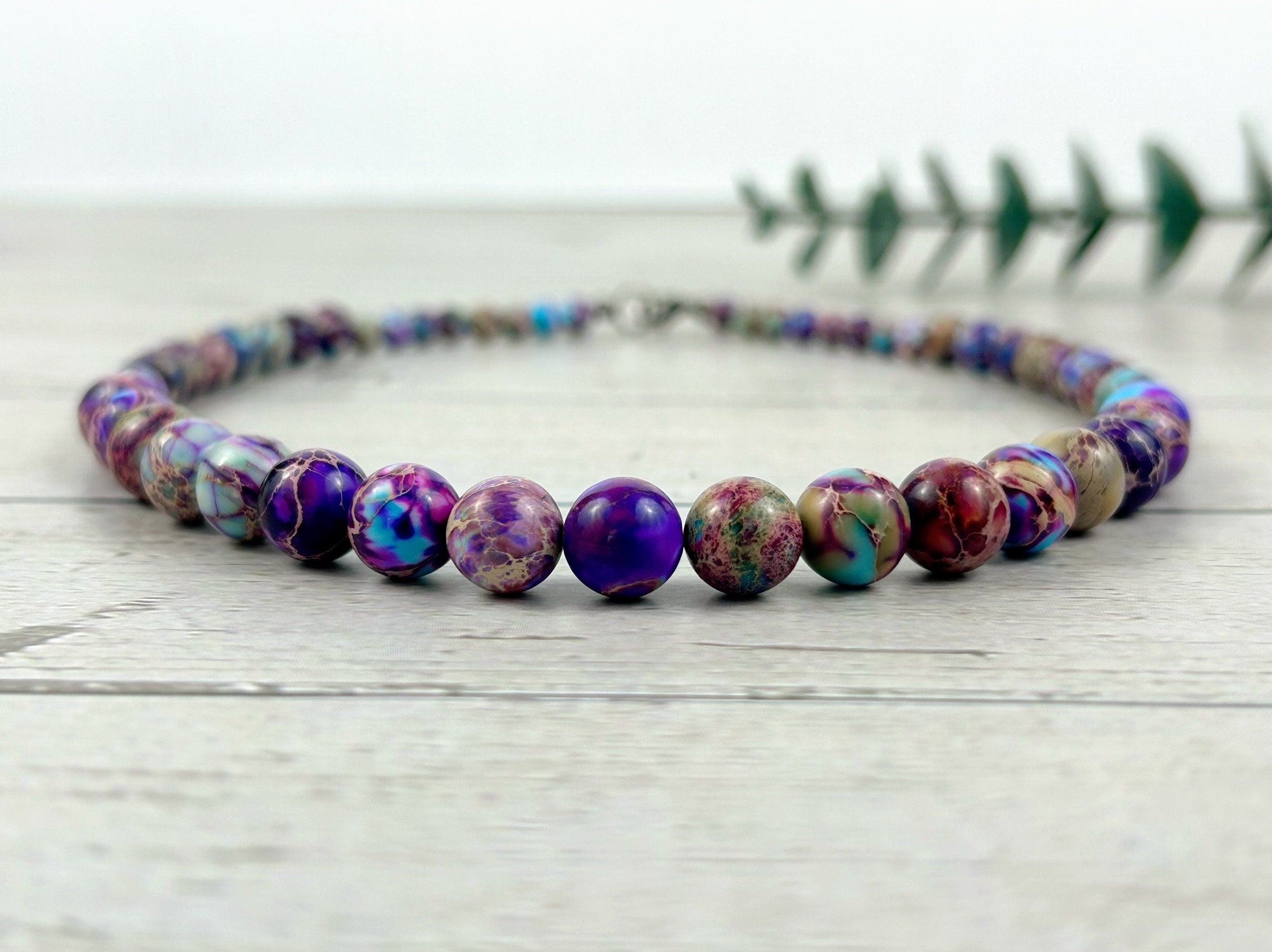 Imperial Jasper Necklace, Purple Beaded Necklace, Natural Stone Necklace, Necklace Gift for Her, Gemstones Jewelry, Gift for Mom