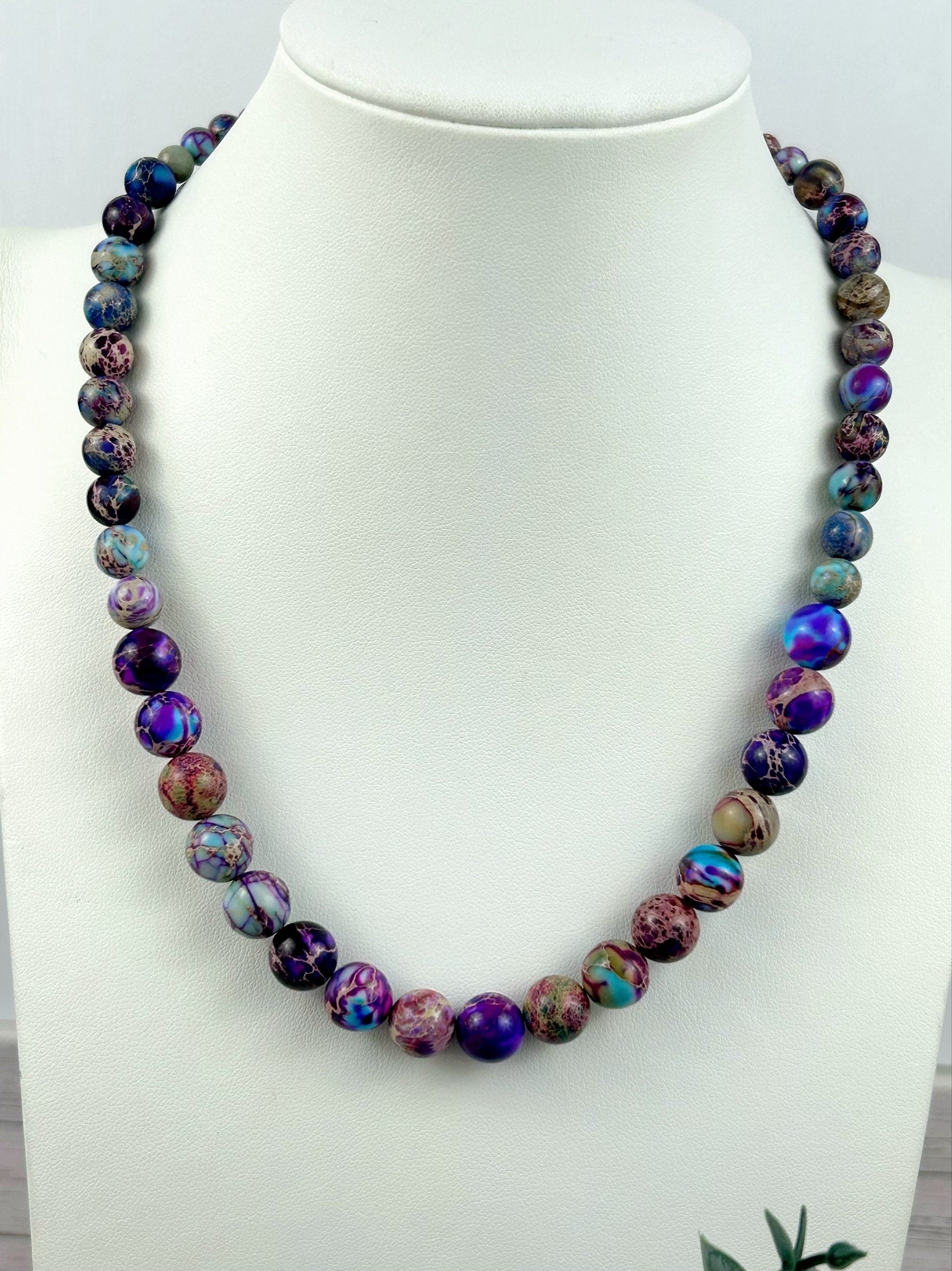 Imperial Jasper Necklace, Purple Beaded Necklace, Natural Stone Necklace, Necklace Gift for Her, Gemstones Jewelry, Gift for Mom