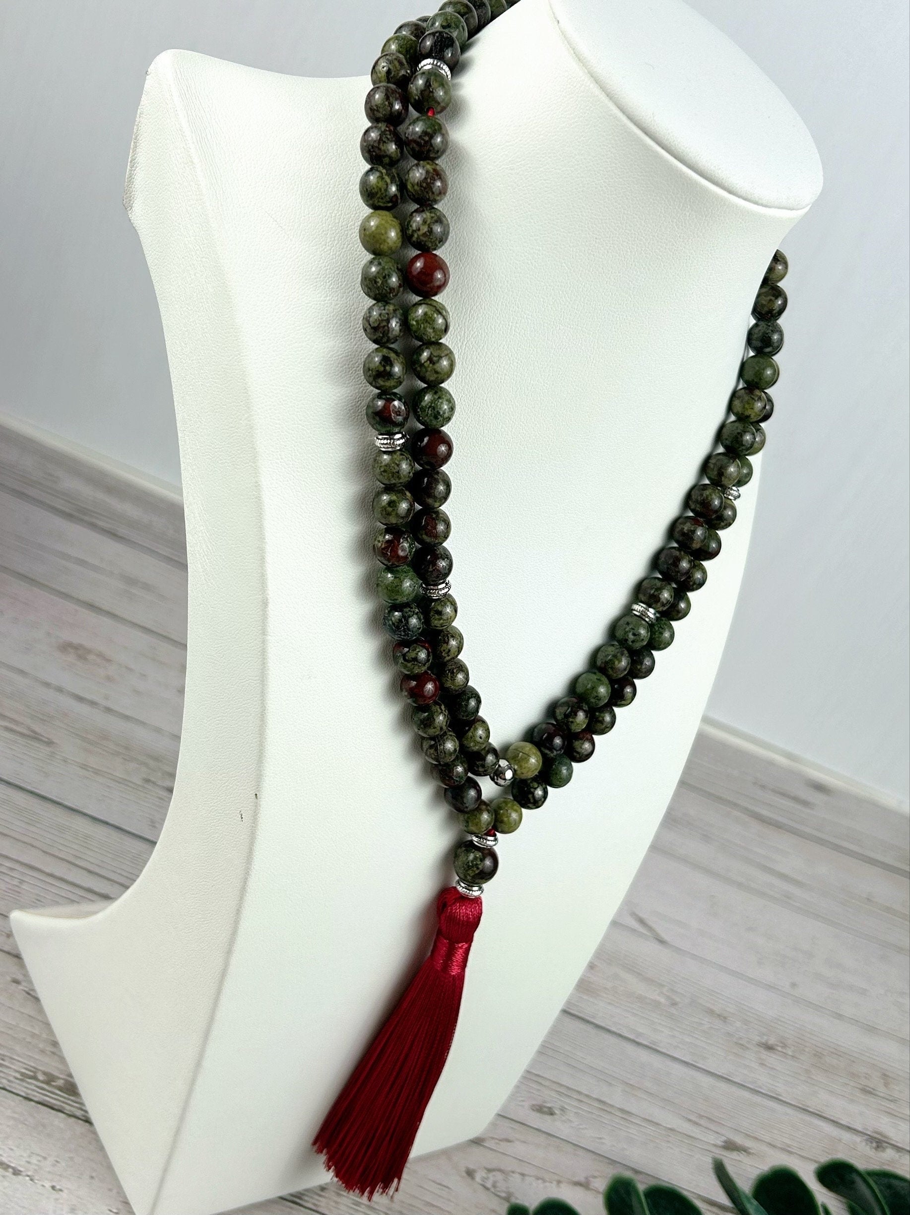 Japa Mala, 108 Mala Beads Necklace, Dragon Bloodstone Mala Necklace, Prayer Beads Necklace, 108 Mala Beads Bracelet, Meditation Necklace