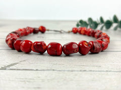 Chunky Necklace, Chunky Red Beaded Necklace, Chunky Red Coral Necklace, Statement Necklace, Gemstones Jewelry, Birthday Gift for Her