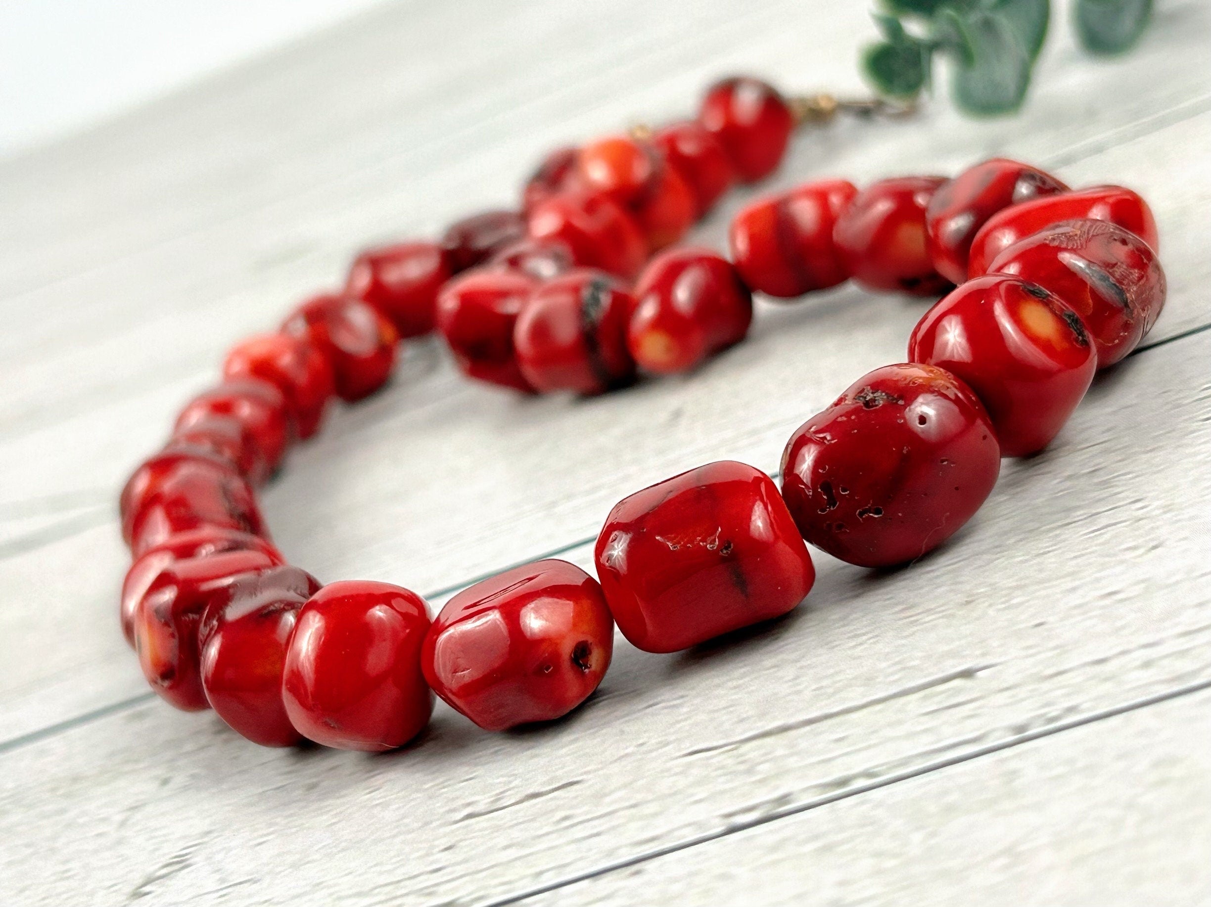 Chunky Necklace, Chunky Red Beaded Necklace, Chunky Red Coral Necklace, Statement Necklace, Gemstones Jewelry, Birthday Gift for Her