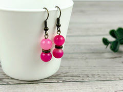 Pink Agate Earrings, Gemstone Earrings, Pink Beaded Earrings, Gift For Her, Handmade Jewelry, Ear Jewelry, Gift for Sister, Gift for Mom